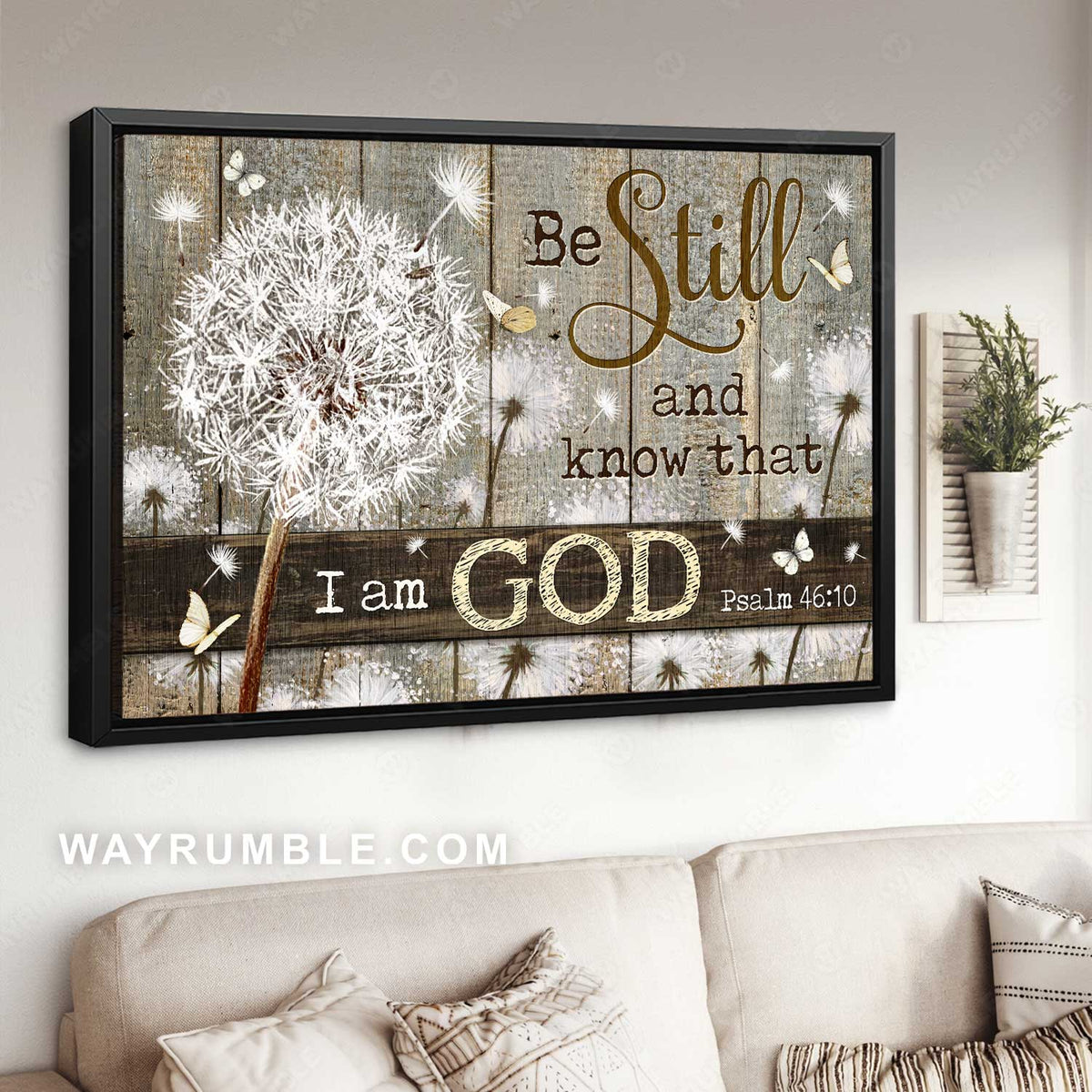 Beautiful dandelion field, White butterfly, Be still and know that I am God - Jesus Landscape Canvas Prints, Home Decor Wall Art