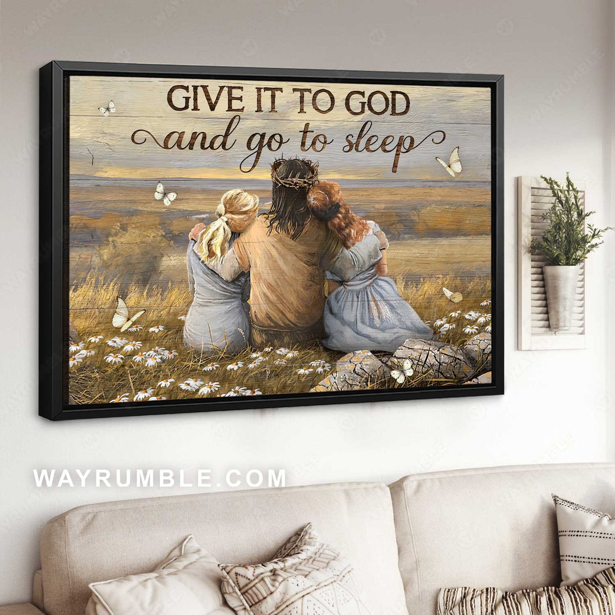 The world in his arms, Pretty girl, Daisy field, Give it to God and go to sleep - Jesus Landscape Canvas Prints, Home Decor Wall Art
