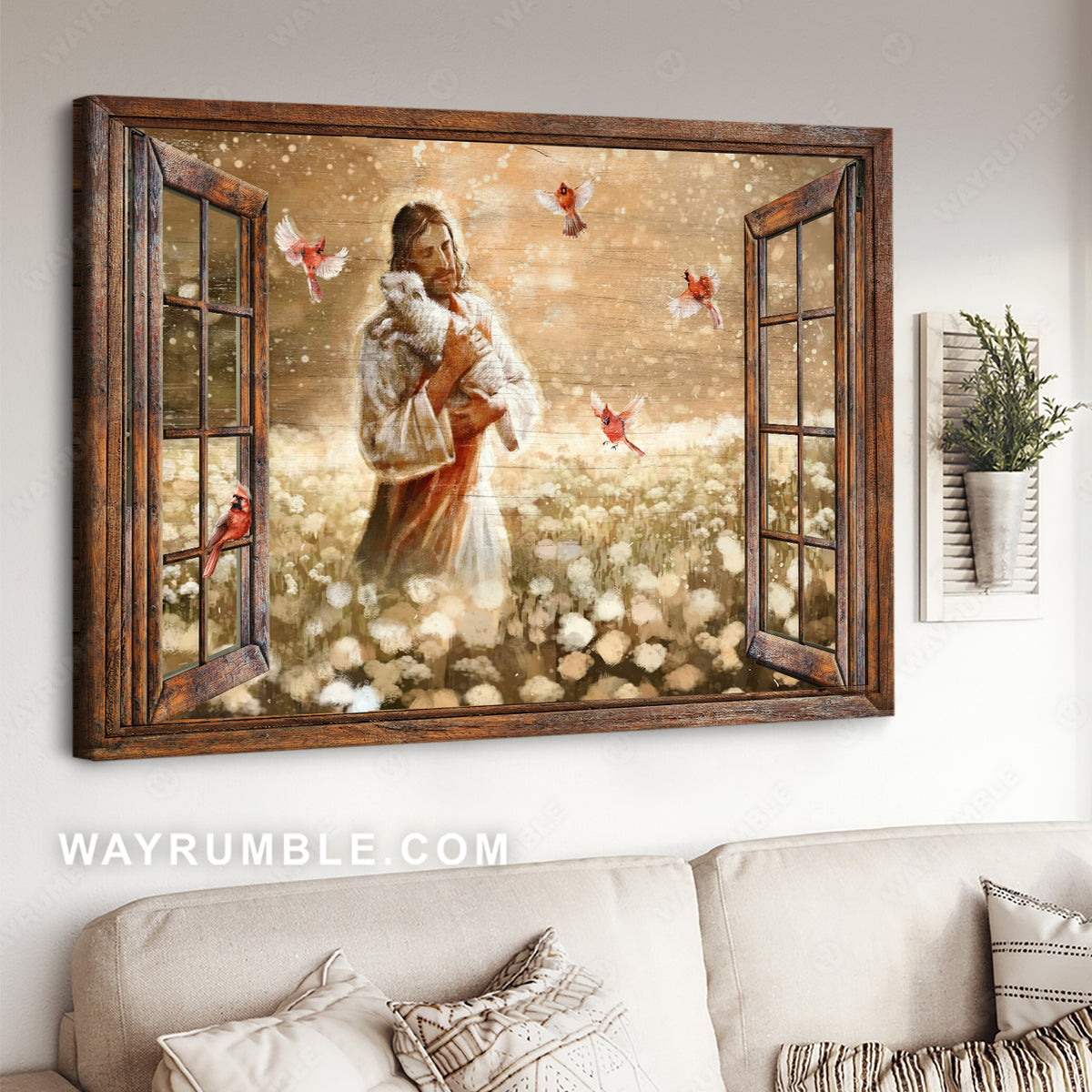 Dandelion field, The face of Jesus, Lamb drawing, Red cardinal - Jesus Landscape Canvas Prints, Christian Wall Art