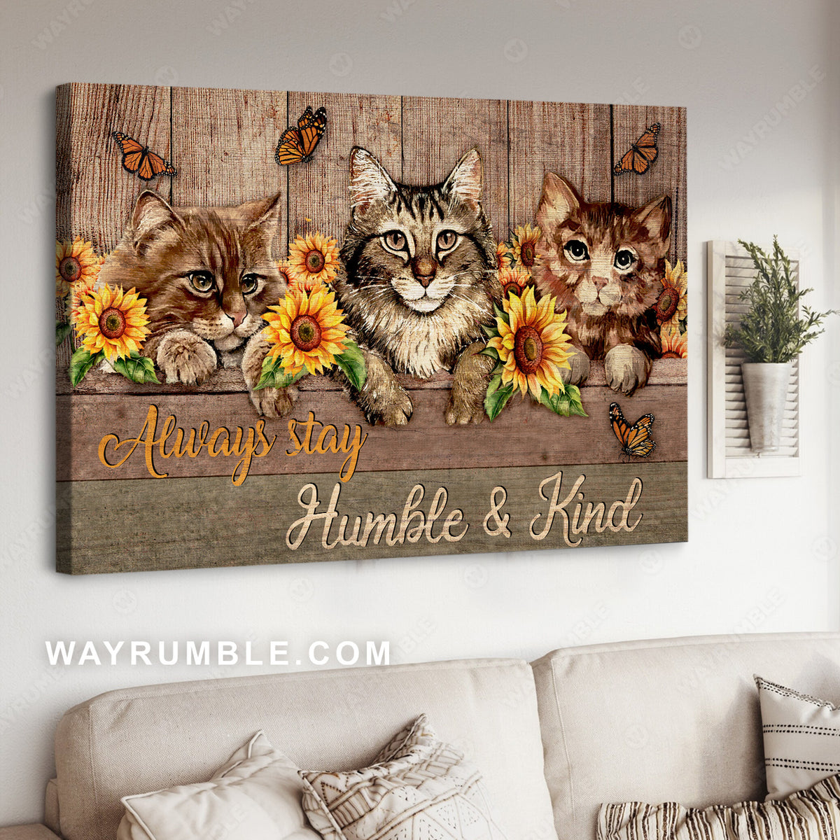 Watercolor cat, Beautiful sunflower, Always stay humble and kind - Jesus Landscape Canvas Prints, Christian Wall Art