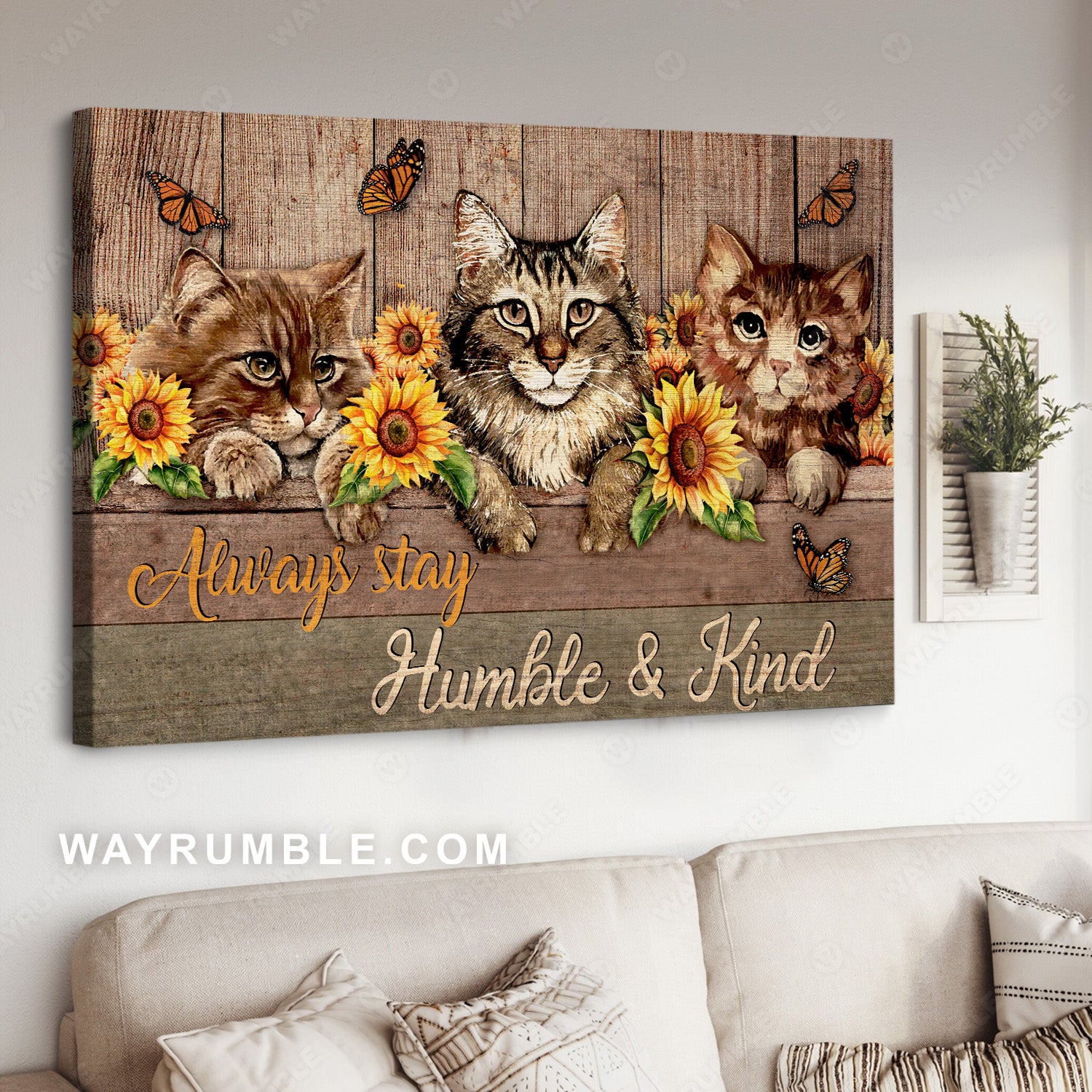 Watercolor cat, Beautiful sunflower, Always stay humble and kind - Jesus Landscape Canvas Prints, Christian Wall Art