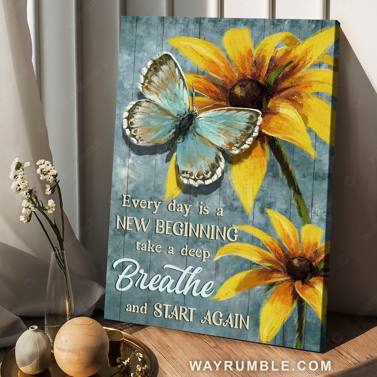 Amazing butterfly, Watercolor yellow flower, Every day is a new beginning - Jesus Portrait Canvas Prints, Christian Wall Art