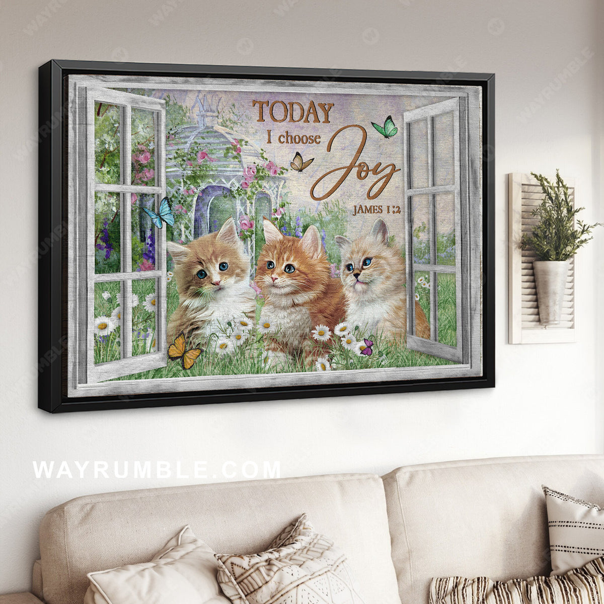 Little cat drawing, Magic garden, Colorful butterfly, Today I choose joy - Jesus Landscape Canvas Prints, Christian Wall Art