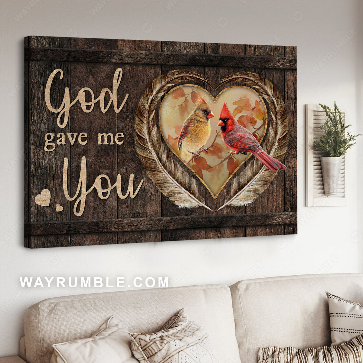 Pretty feathers, Sweet heart, Cardinal painting, God gave me you - Jesus Landscape Canvas Prints, Christian Wall Art