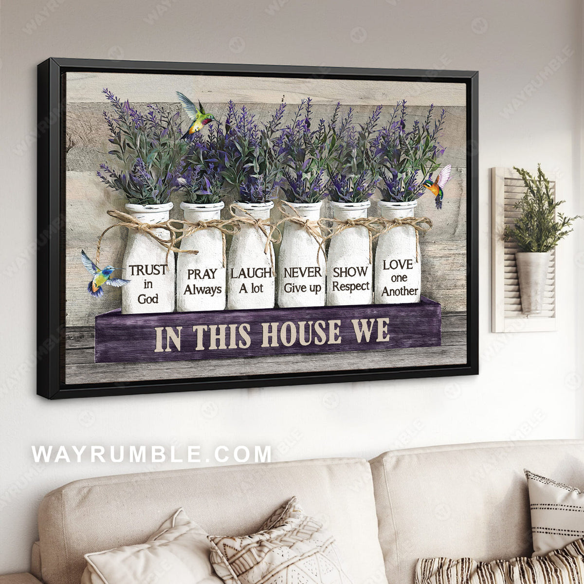 Lavender drawing, Colorful hummingbird, In this house, We trust in God - Jesus Landscape Canvas Prints, Christian Wall Art