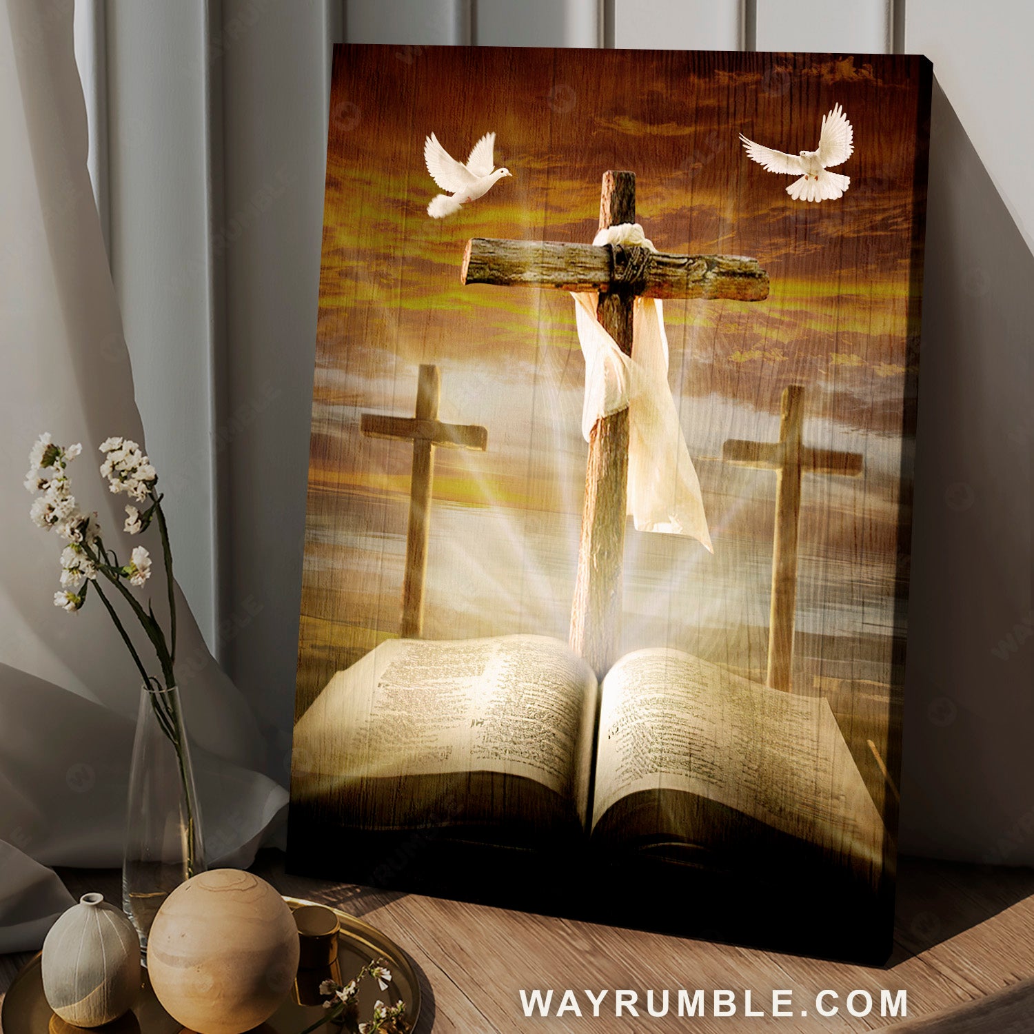Big cross, Amazing halo, Bible painting, White dove symbol - Jesus Portrait Canvas Prints, Christian Wall Art