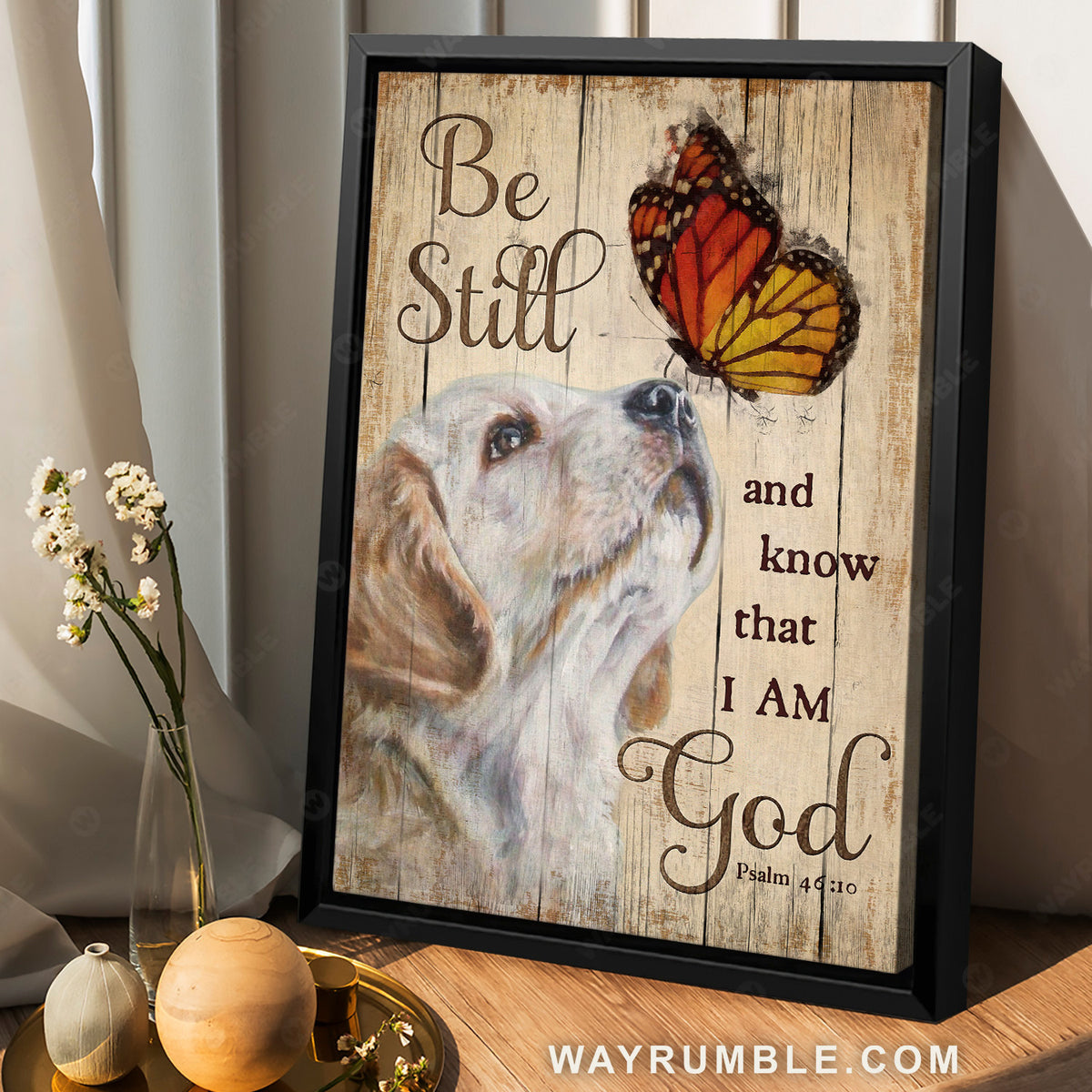 Cute Labrador dog, Stunning monarch butterfly, Be still and know that I am God - Jesus Portrait Canvas Prints, Home Decor Wall Art