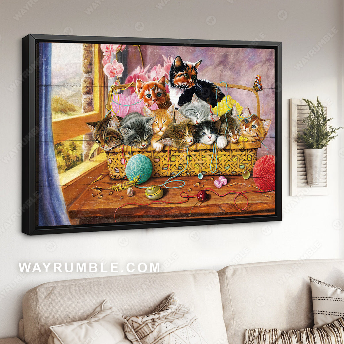Cute cat painting, Pink orchid flower, Gift for cat lover, Cat drawing - Jesus Landscape Canvas Prints, Christian Wall Art