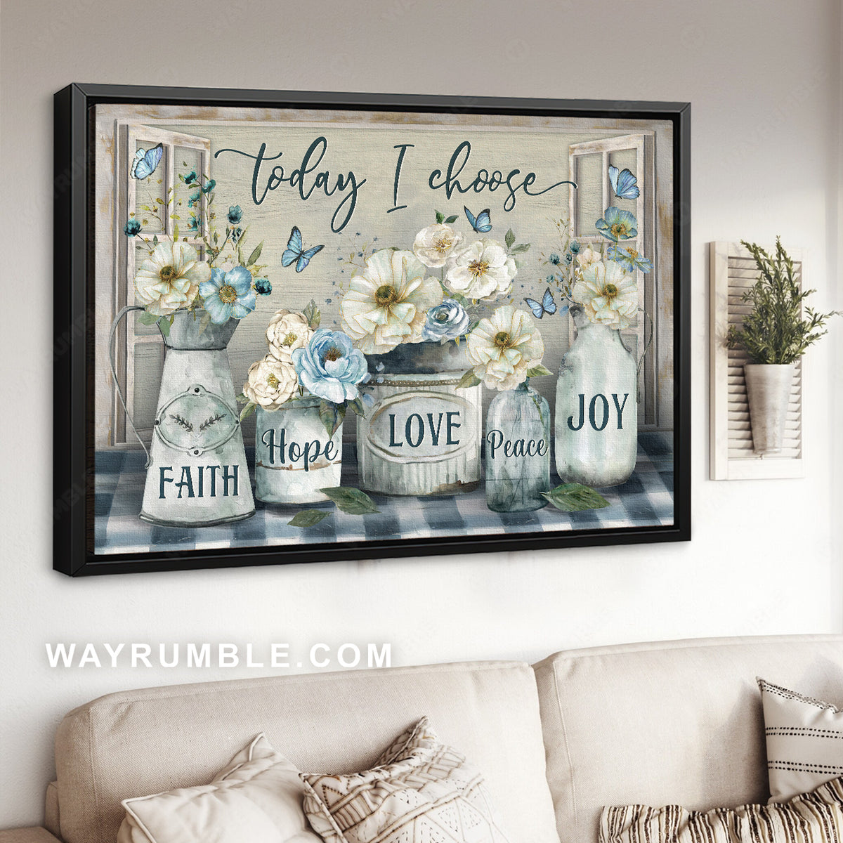 Beautiful camellia, Blue butterfly, Flower painting, Today I choose joy - Jesus Landscape Canvas Prints, Christian Wall Art