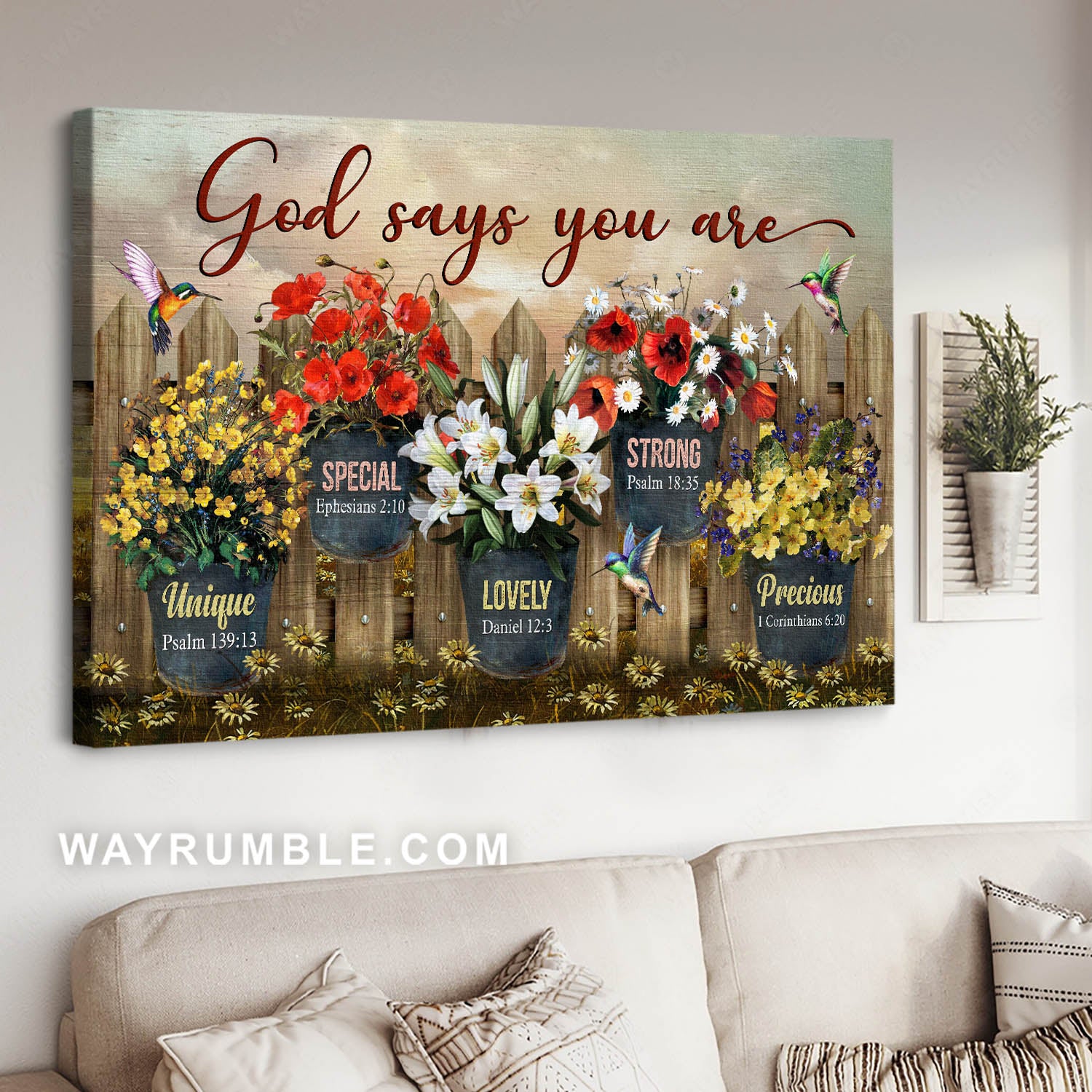 Colorful flowers, Lovely birds, God says you are unique - Jesus Landscape Canvas Prints, Christian Wall Art
