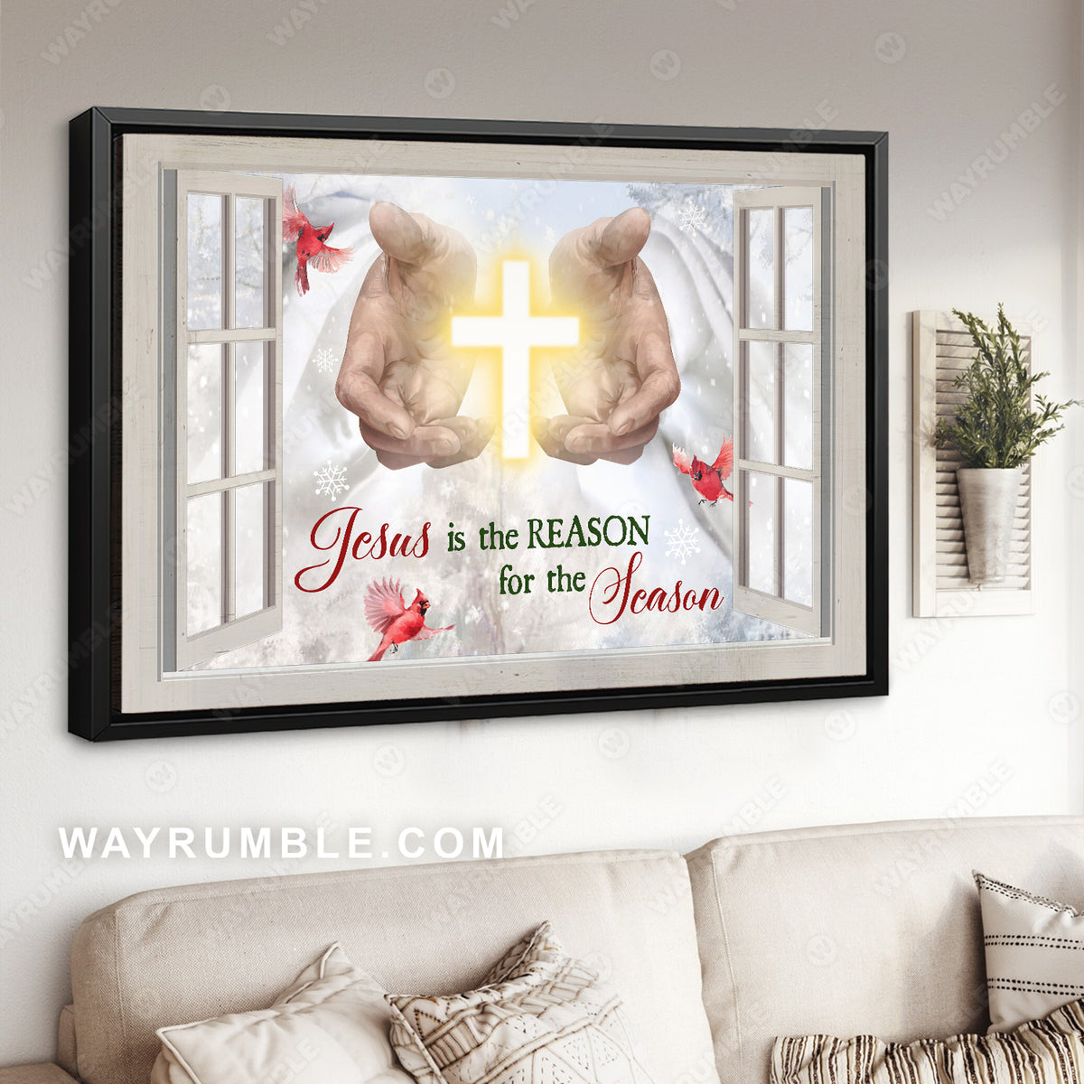 White cross, Beautiful Jesus hand, Jesus is the reason for the season - Jesus Landscape Canvas Prints, Home Decor Wall Art
