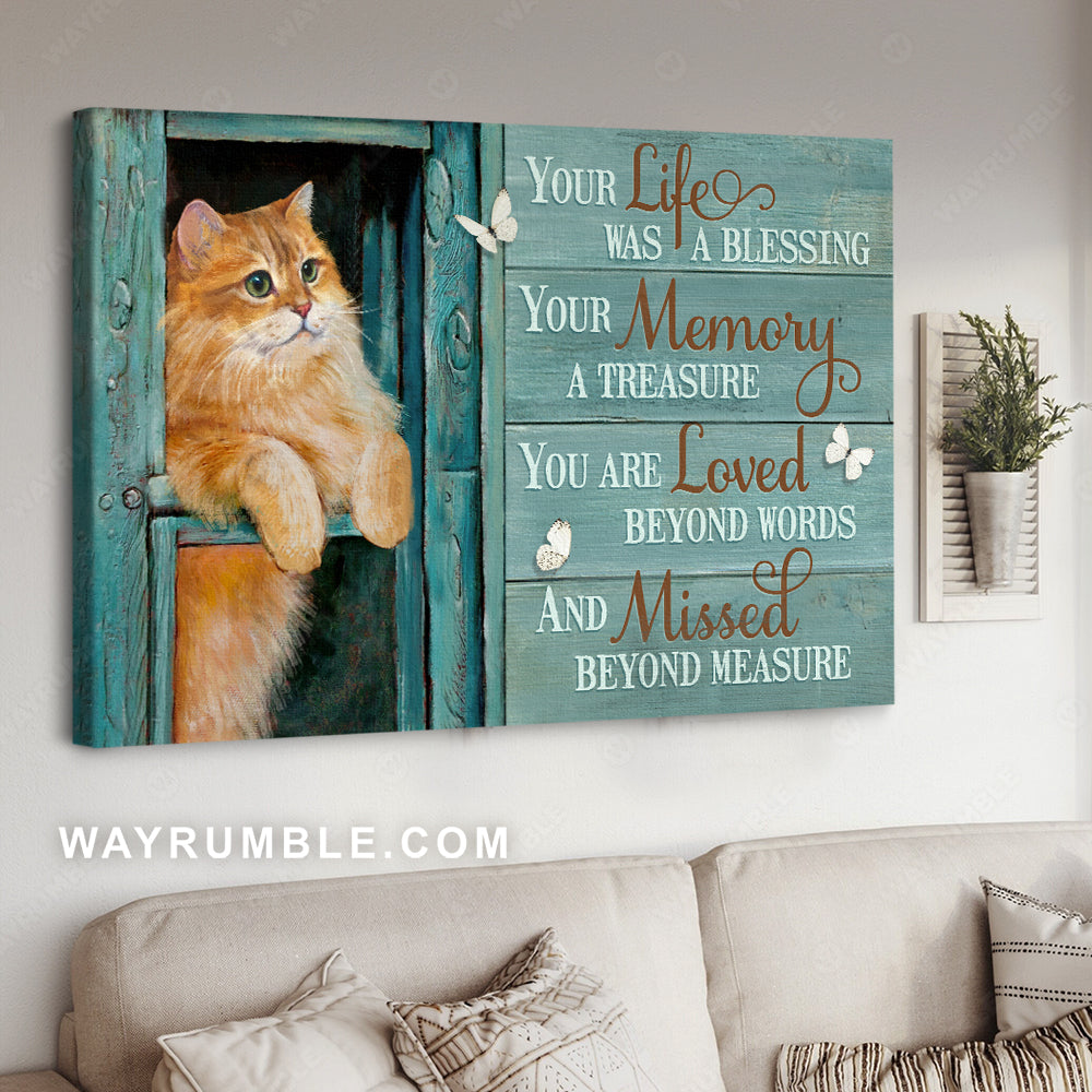 Pretty cat, Blue window, White butterfly, Your life was a blessing - Jesus Landscape Canvas Prints, Christian Wall Art