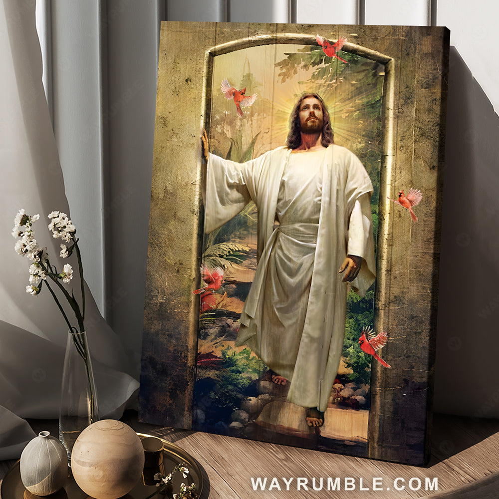 Walking with Jesus, Red cardinal, Infinite halo, The way to heaven - Jesus Portrait Canvas Prints, Christian Wall Art