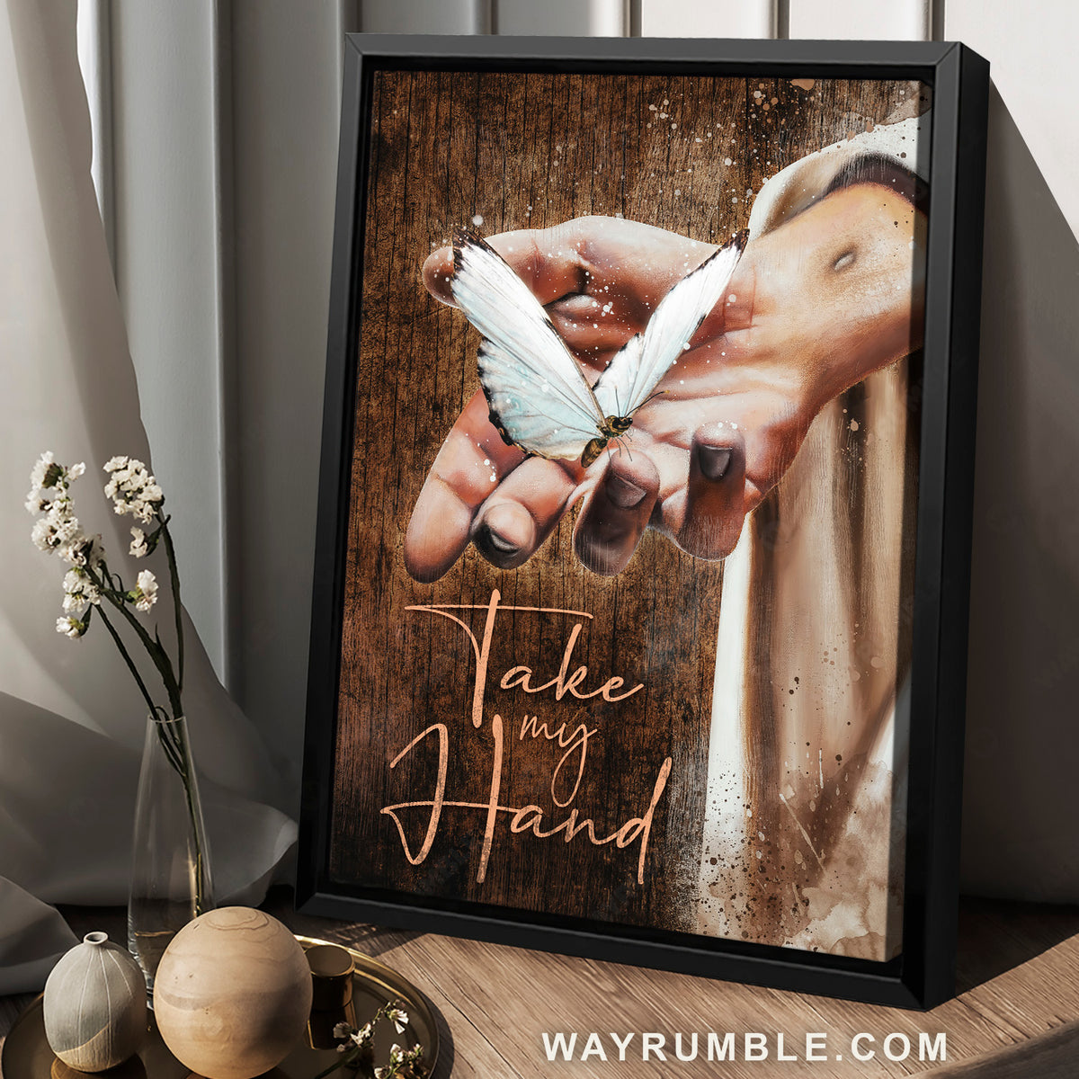 Stunning butterfly, Beautiful Jesus hand, Home Decoration, Take my hand - Jesus Portrait Canvas Prints, Home Decor Wall Art