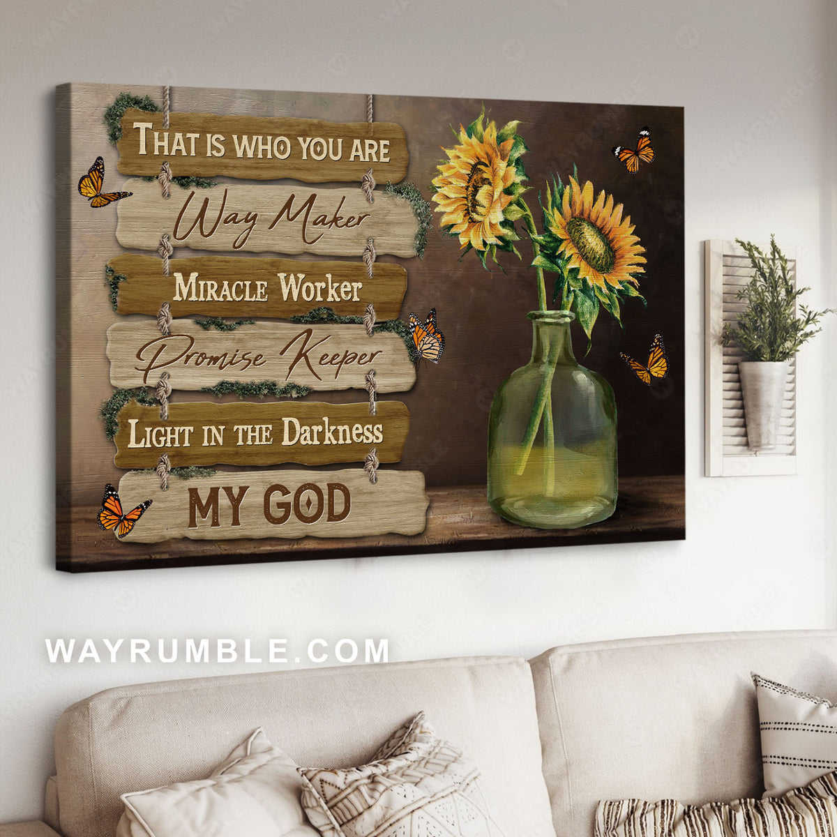 Pretty sunflower, Crystal vase, Monarch butterfly, That is who you are - Jesus Landscape Canvas Prints, Christian Wall Art