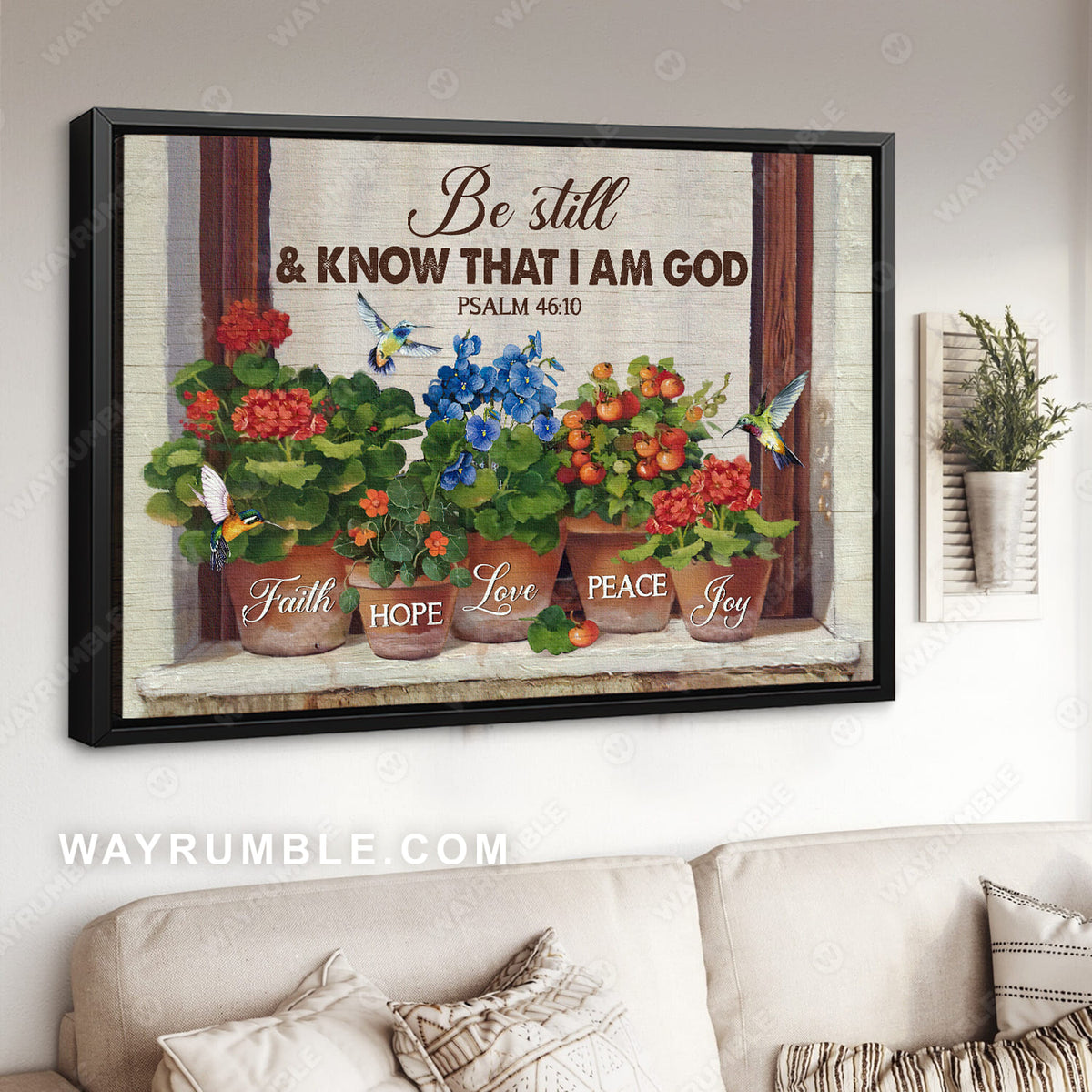 Red hydrangea, Beautiful flower, Hummingbird, Be still and know that I am God - Jesus Landscape Canvas Prints, Christian Wall Art