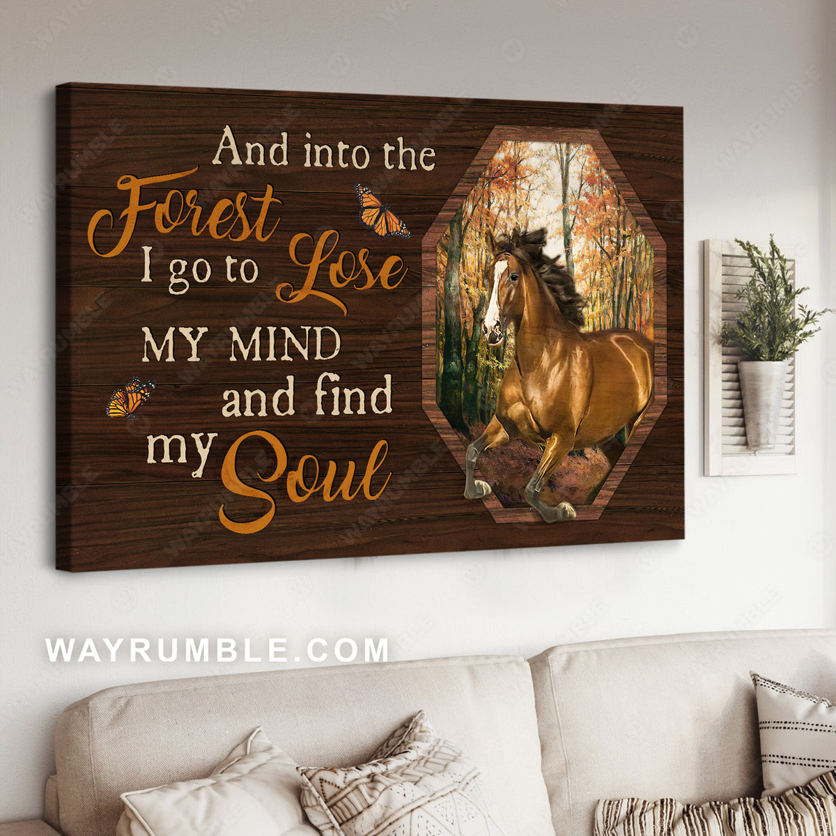 Running horse, Autumn forest, Orange butterfly, I go to lose my mind - Jesus Landscape Canvas Prints, Christian Wall Art