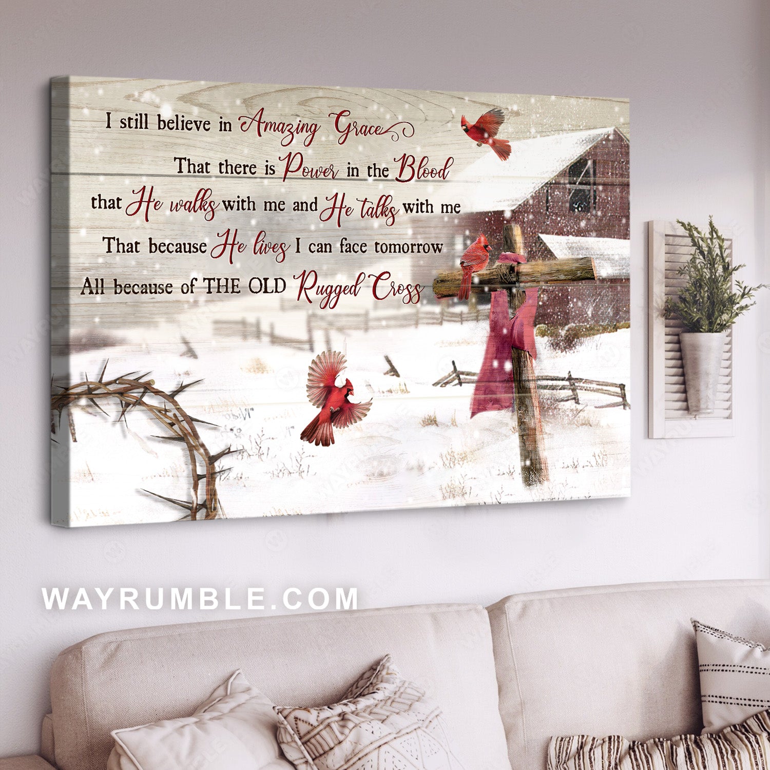 Stunning winter scene, Beautiful cardinal, I still believe in amazing grace - Jesus Landscape Canvas Prints, Home Decor Wall Art