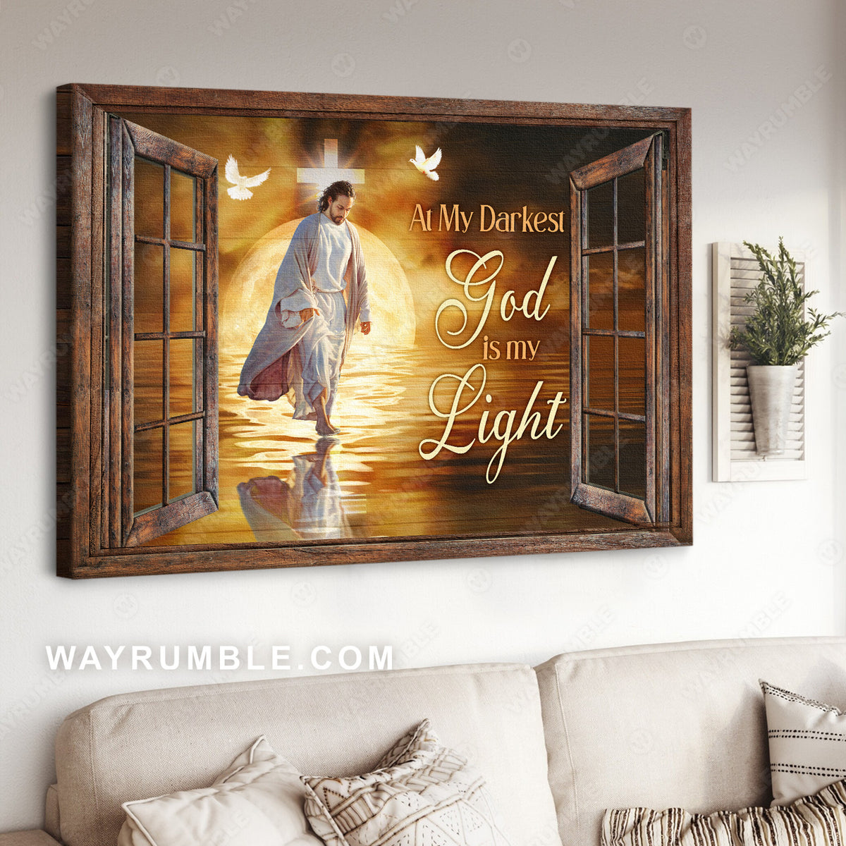 Jesus walking on water, Amazing sunset, At my darkest, God is my light - Jesus Landscape Canvas Prints, Christian Wall Art