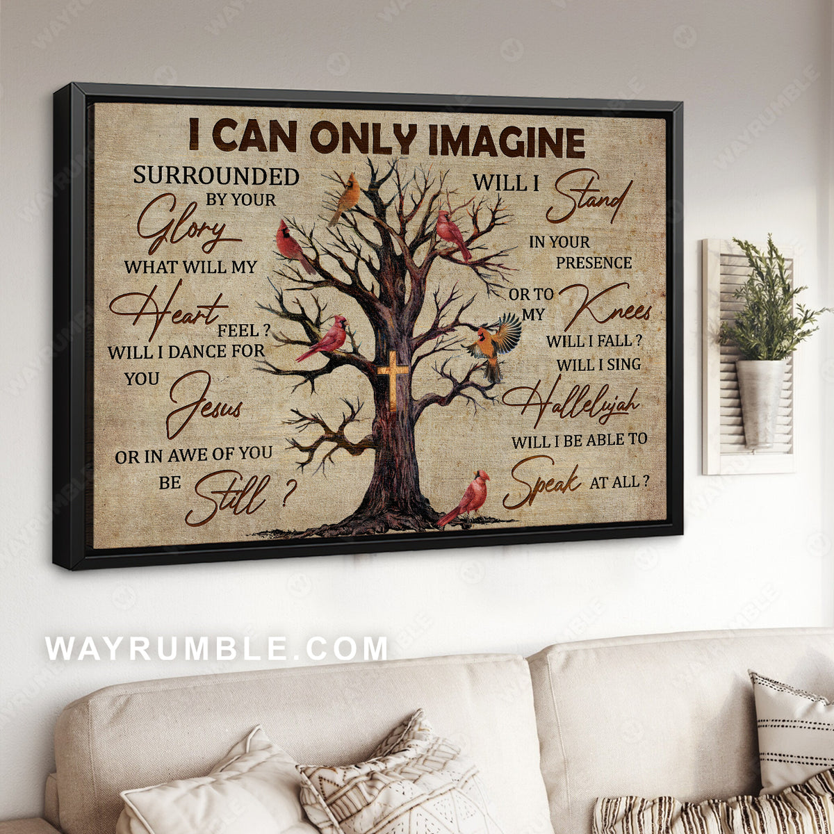 Oldest tree, Watercolor cardinal, Cross symbol, I can only imagine - Jesus Landscape Canvas Prints, Christian Wall Art