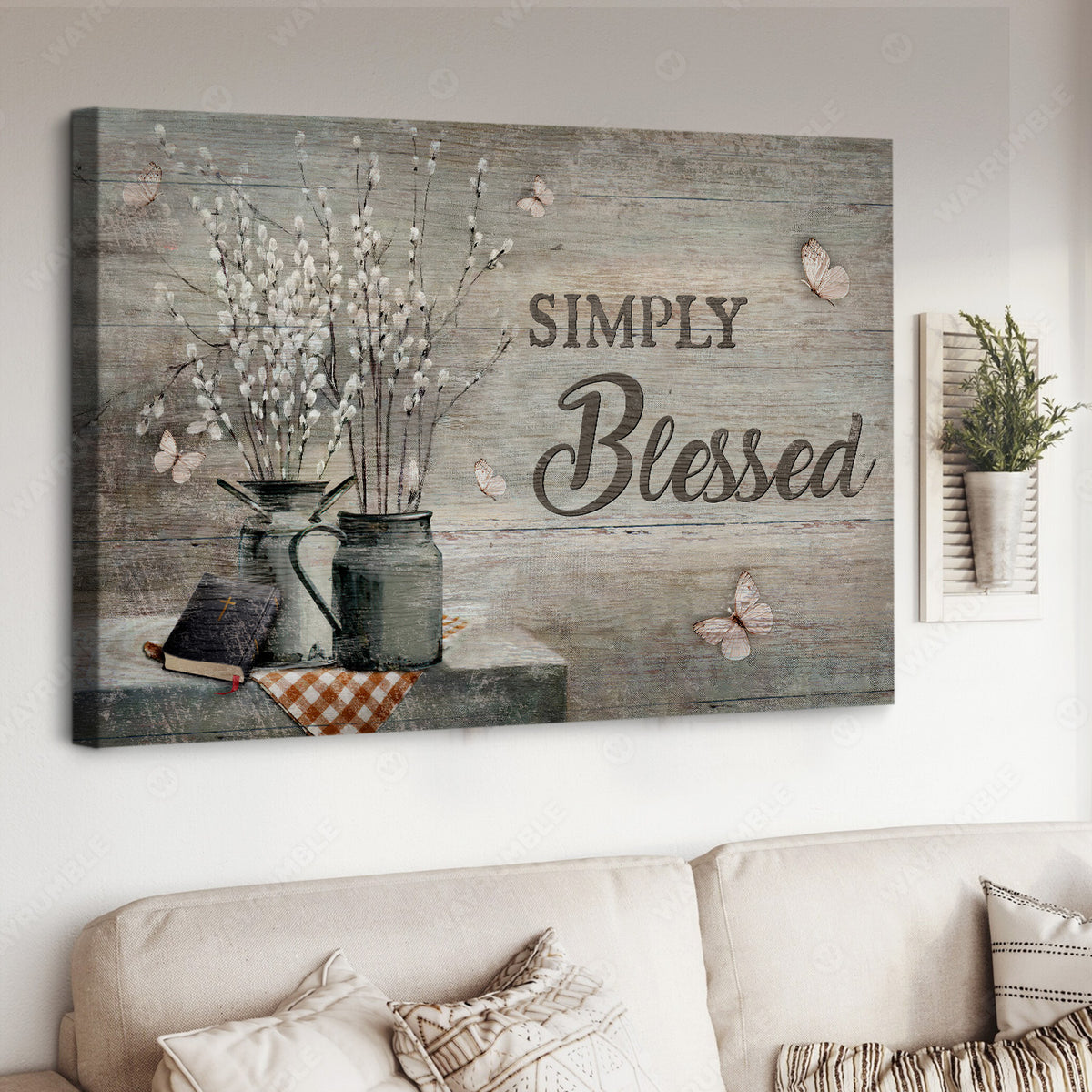 Baby flower vase, Antique bible, White butterfly, Simply blessed - Jesus Landscape Canvas Prints, Christian Wall Art