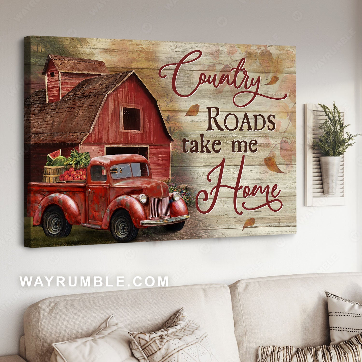 Big house, Red ladybug car, Peace farm, Country roads take me home - Jesus Landscape Canvas Prints, Christian Wall Art