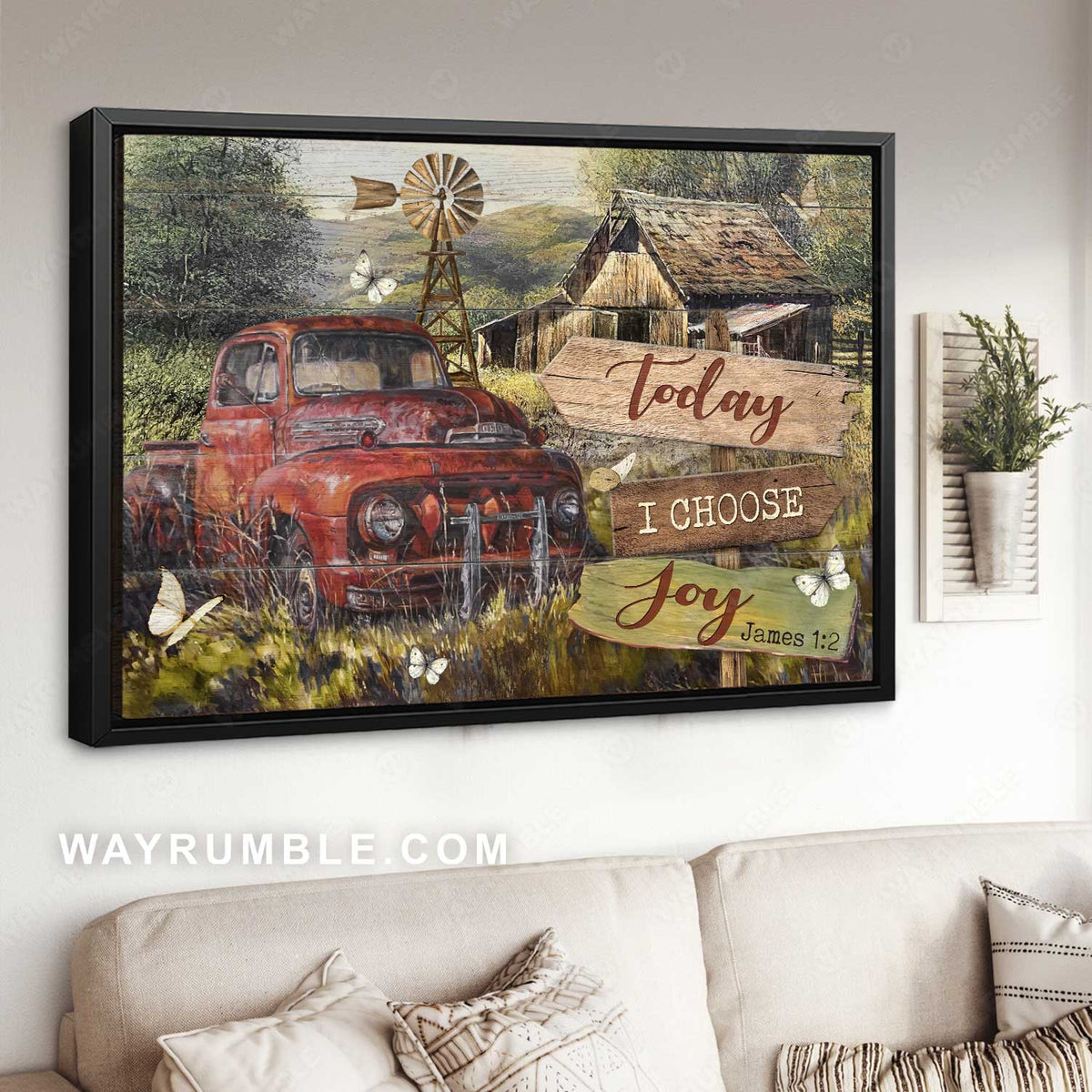 Watercolor ladybug car, Old barn, Windmill, Today I choose joy - Jesus Landscape Canvas Prints, Christian Wall Art