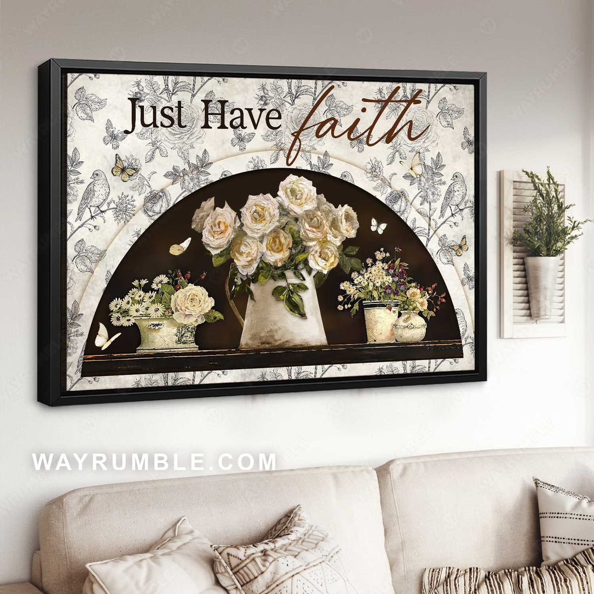 White climbing roses, Pretty flower, Butterfly drawing, Just have faith - Jesus Landscape Canvas Prints, Home Decor Wall Art