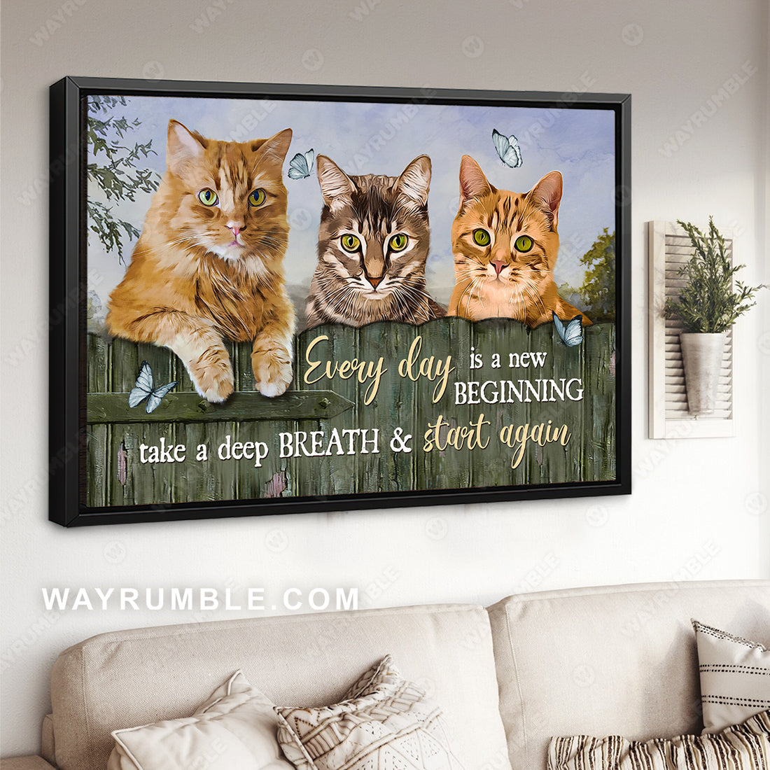 Cat drawing, Green fence, Pretty butterfly, Every day is a new beginning - Jesus Landscape Canvas Prints, Christian Wall Art