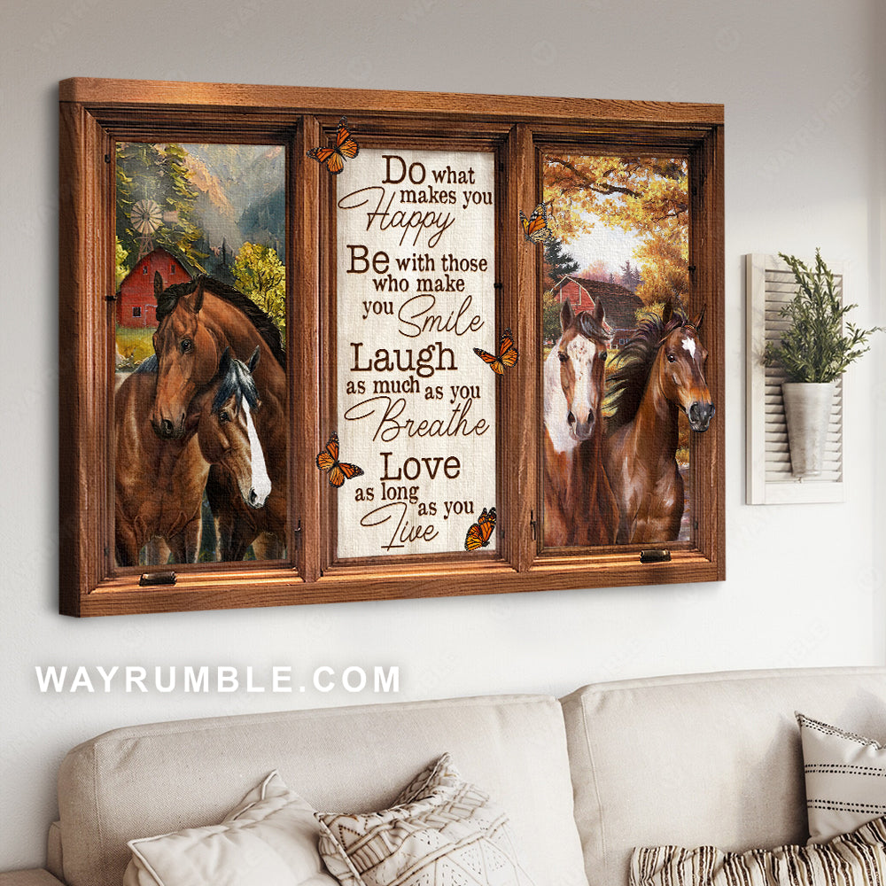 Dream horses, Orange butterfly, Countryside, Do what makes you happy - Jesus Landscape Canvas Prints, Christian Wall Art