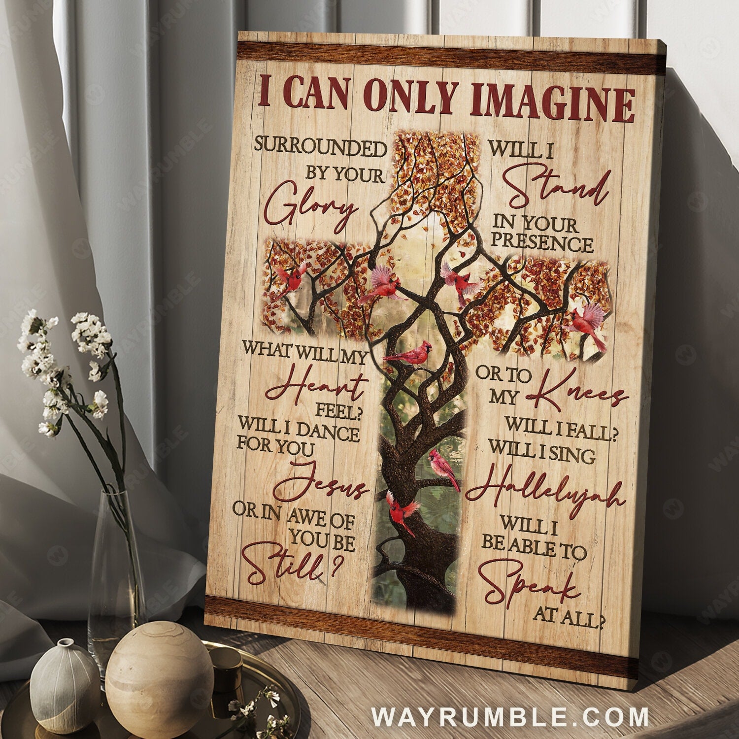 Cross symbol, Autumn forest, Red cardinal, I can only imagine - Jesus Portrait Canvas Prints, Christian Wall Art