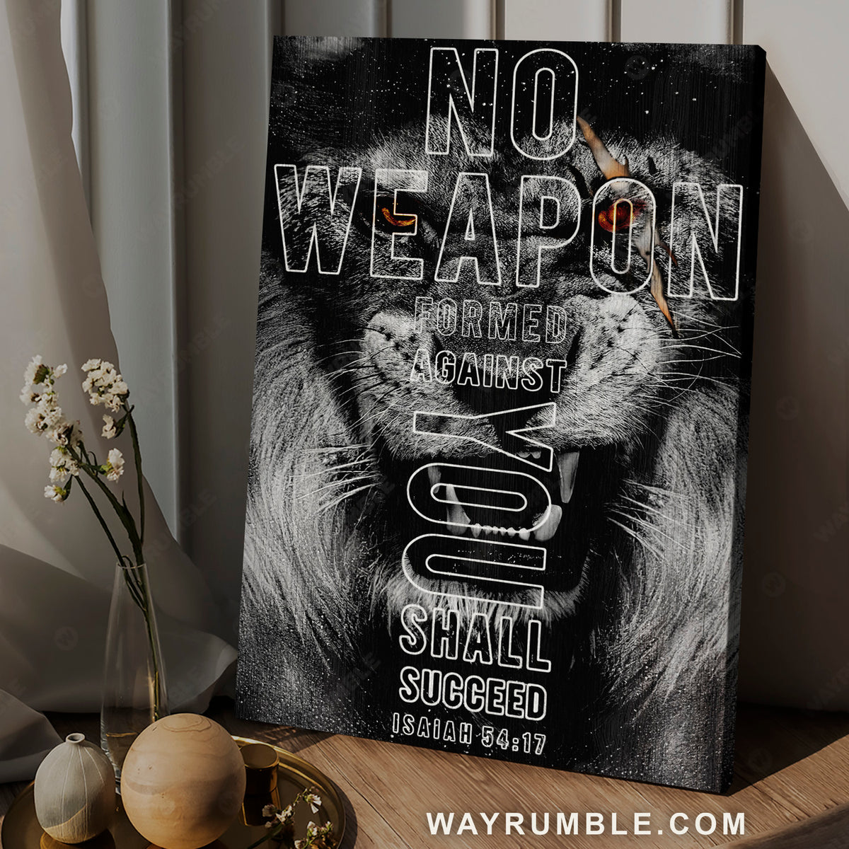 Stunning lion, Black painting, No weapon formed against you shall succeed - Jesus Portrait Canvas Prints, Christian Wall Art