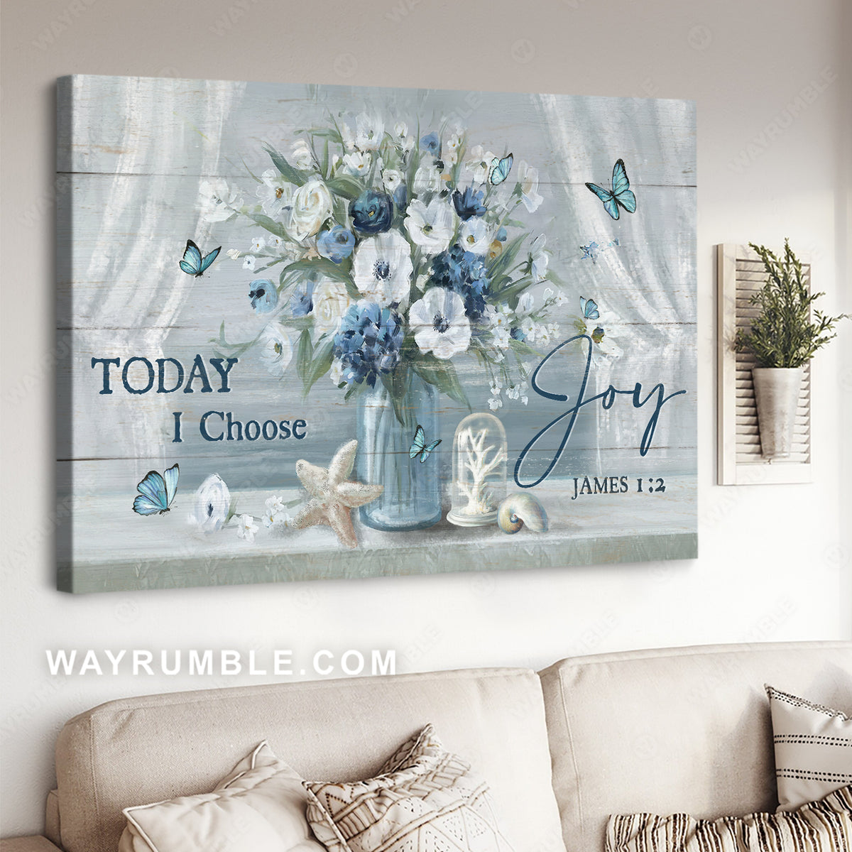 White poppy flower, Blue rose, Ocean view, Today I choose joy - Jesus Landscape Canvas Prints, Christian Wall Art
