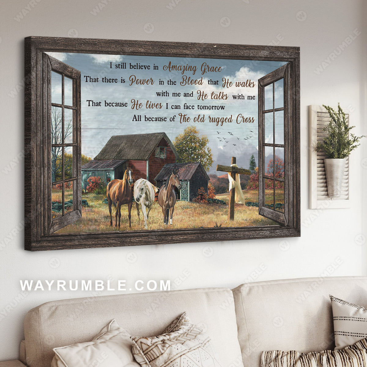 Beautiful countryside painting, Horse drawing, I still believe in amazing grace - Jesus Landscape Canvas Prints, Christian Wall Art