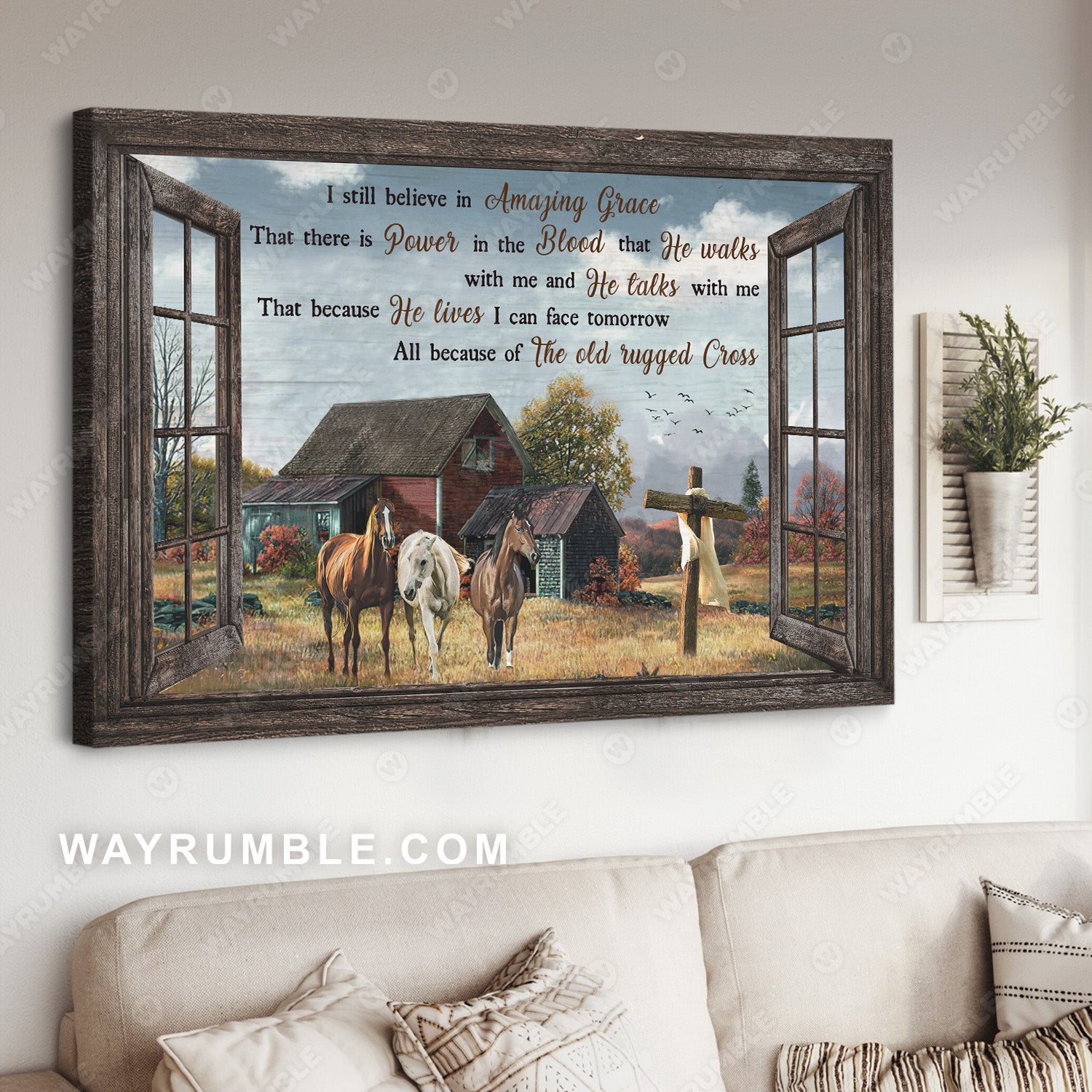 Beautiful countryside painting, Horse drawing, I still believe in amazing grace - Jesus Landscape Canvas Prints, Christian Wall Art