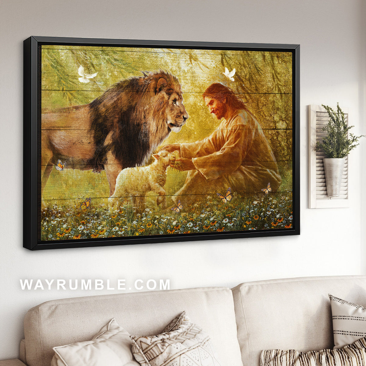 Yellow forest, Smile of Jesus, Big lion, Lamb of God - Jesus Landscape Canvas Prints, Home Decor Wall Art