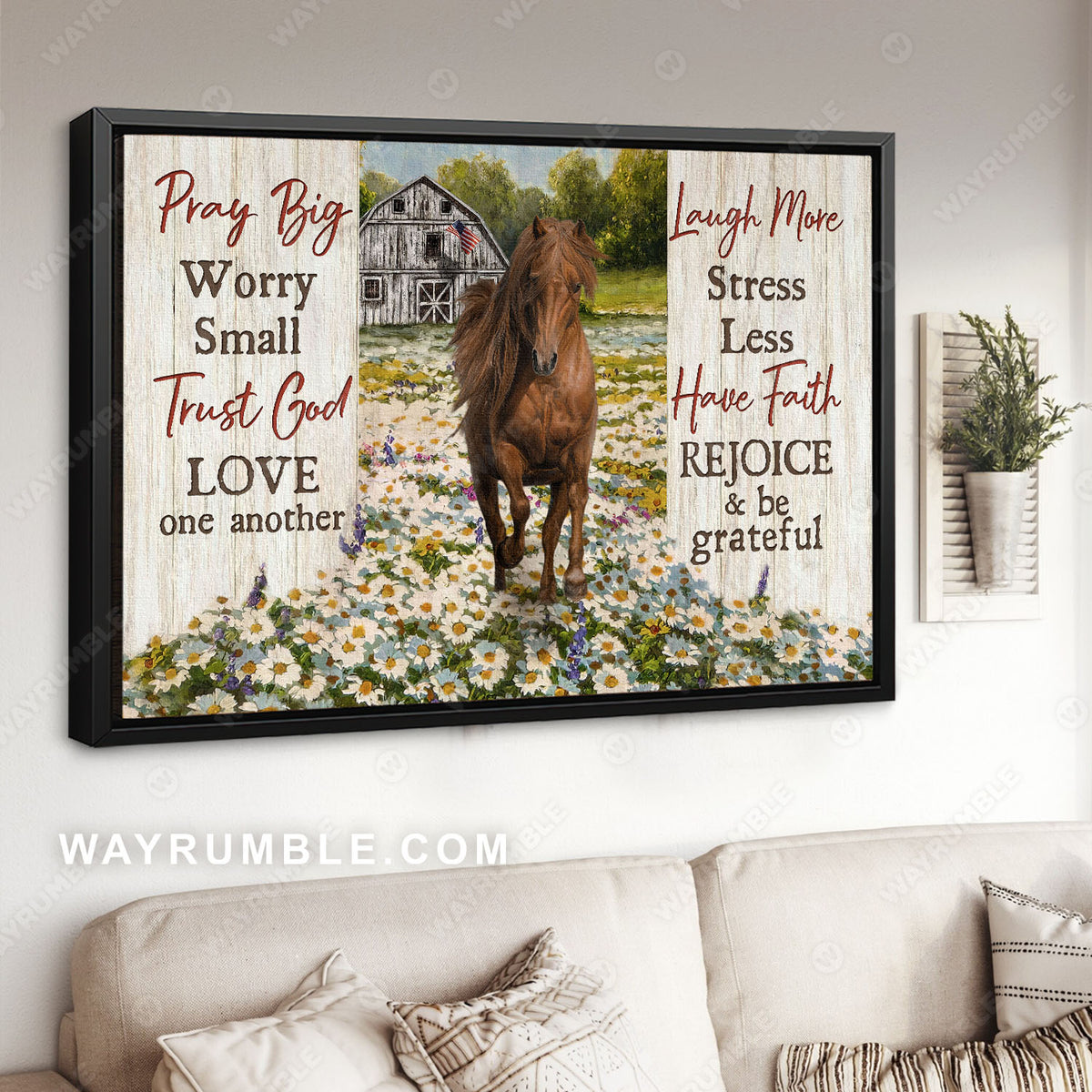 Brown horse painting, Daisy field, Lavender flower, Pray big, Worry small - Jesus Landscape Canvas Prints, Christian Wall Art