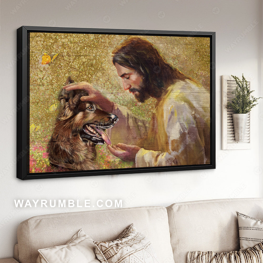 Watercolor Jesus painting, Stunning German Shepherd, Butterfly - Jesus Landscape Canvas Prints, Christian Wall Art