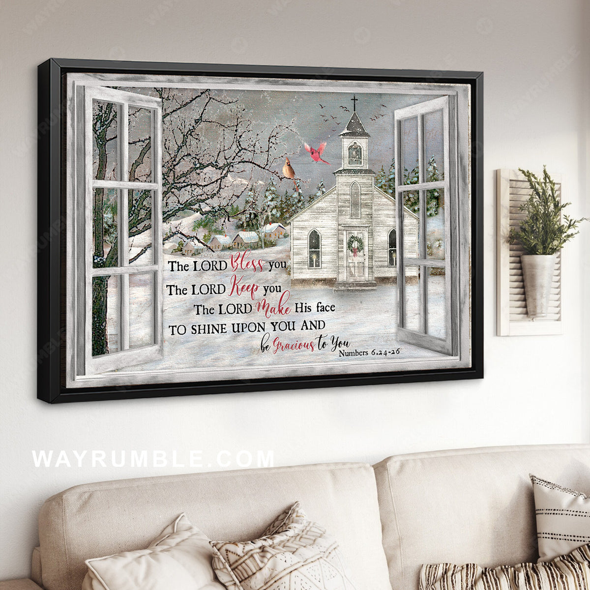 Beautiful church, First day of winter, Cardinal, The Lord bless you - Jesus Landscape Canvas Prints, Christian Wall Art