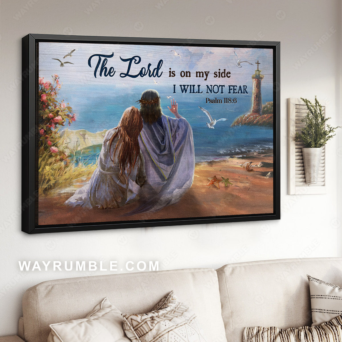 Walking with Jesus, Blue ocean, The Lord is on my side, I will not fear - Jesus Landscape Canvas Prints, Christian Wall Art