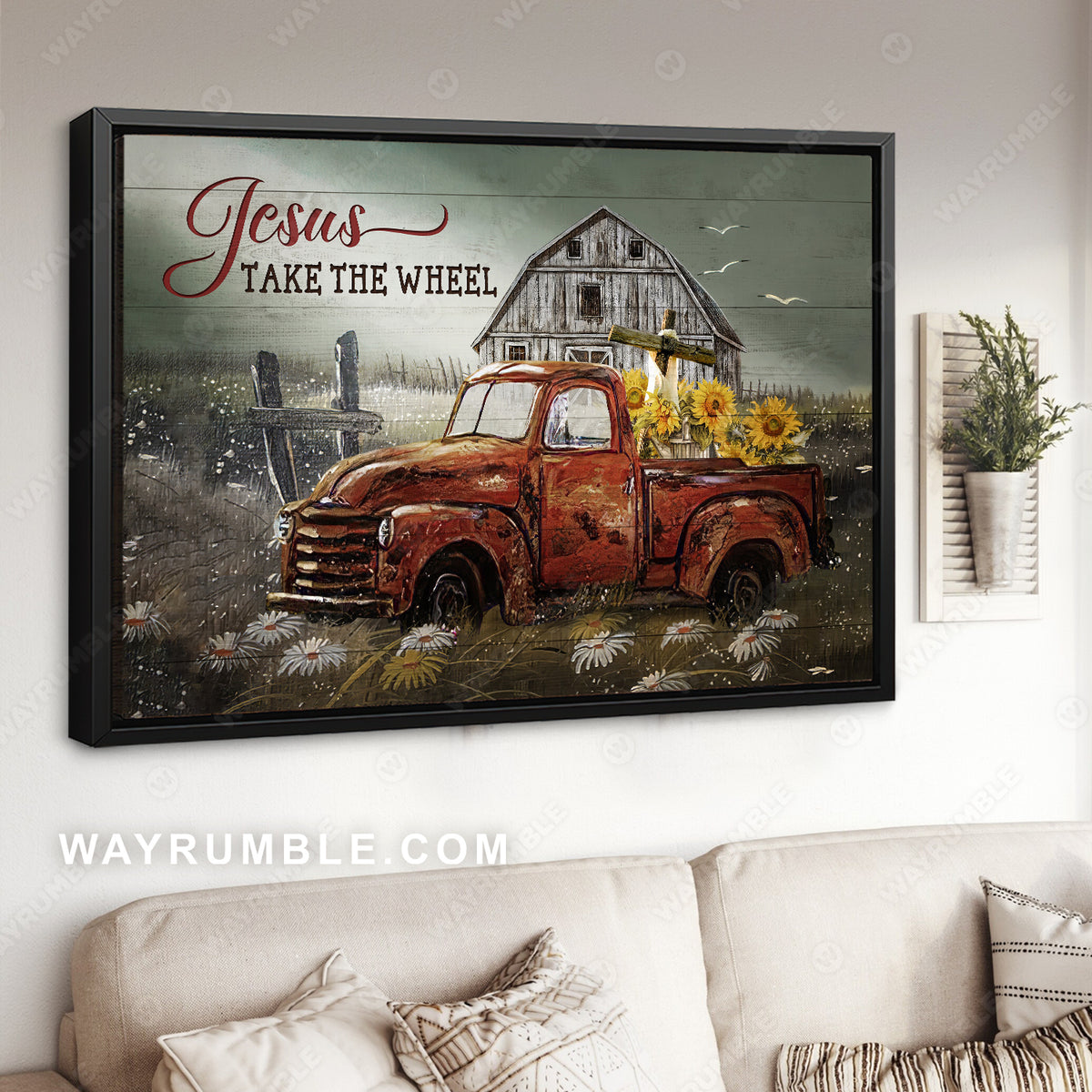 Old ladybug car, Stunning drawing, Sunflower, Jesus take the wheel - Jesus Landscape Canvas Prints, Christian Wall Art