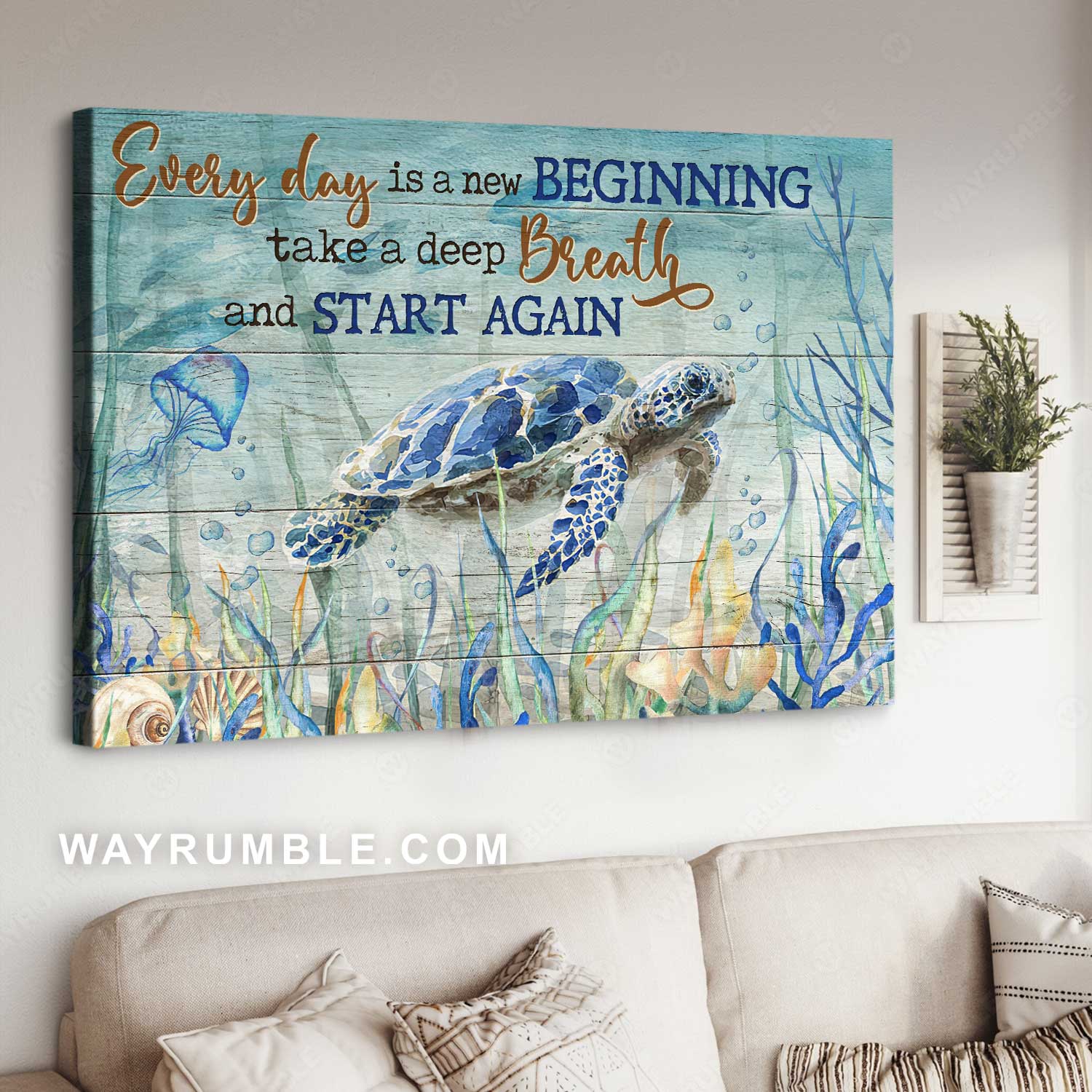 Watercolor sea turtle, Beautiful ocean, Every day is a new beginning - Jesus Landscape Canvas Prints, Home Decor Wall Art