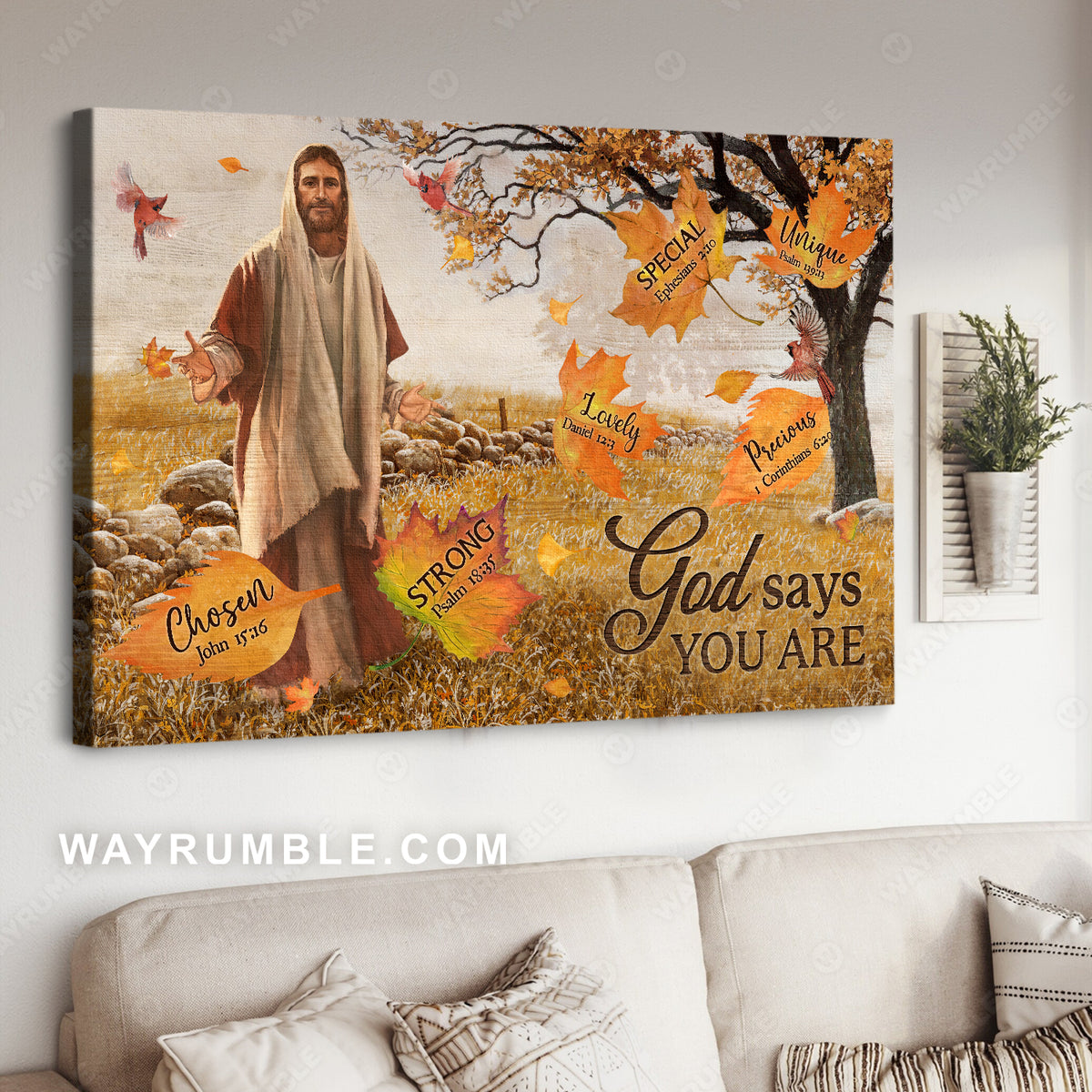 Beautiful maple forest, Autumn drawing, Jesus painting, God says you are - Jesus Landscape Canvas Prints, Home Decor Wall Art