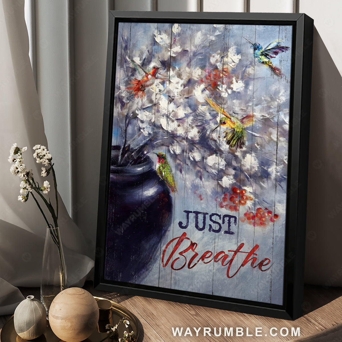 Winter flower, Red cranberry, Colorful hummingbird, Just breathe - Jesus Portrait Canvas Prints, Christian Wall Art