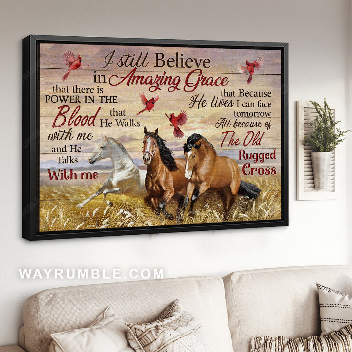 Pretty meadow land, Running horse, Cardinal, I still believe in amazing grace - Jesus Landscape Canvas Prints, Home Decỏr Wall Art