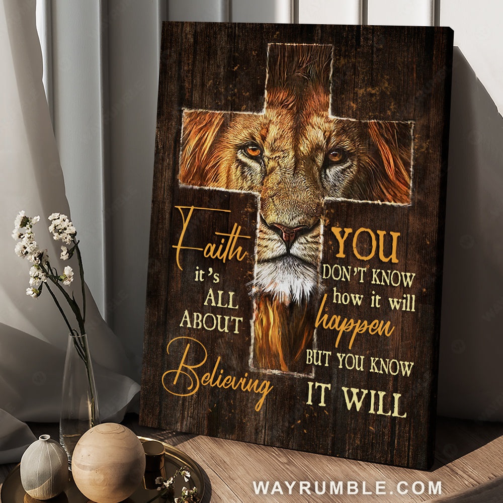 Brown lion, Lion of Judah, Cross symbol, You don&#39;t know how it will happen - Jesus Portrait Canvas Prints, Christian Wall Art
