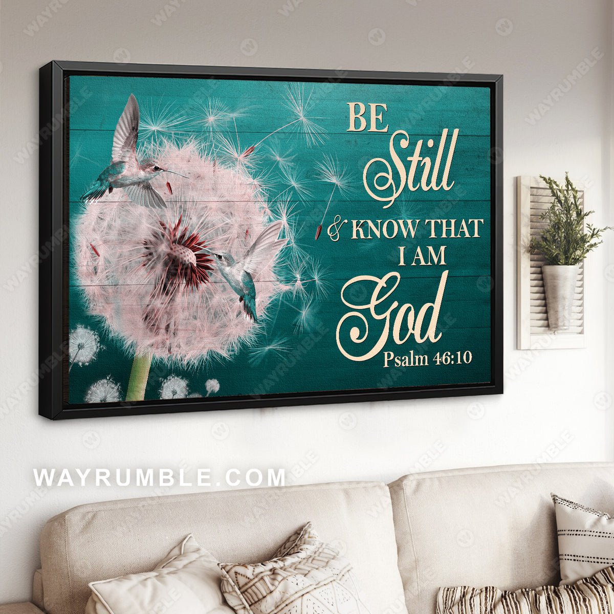 Pretty dandelion, Hummingbird drawing, Be still and know that I am God - Jesus Landscape Canvas Prints, Christian Wall Art