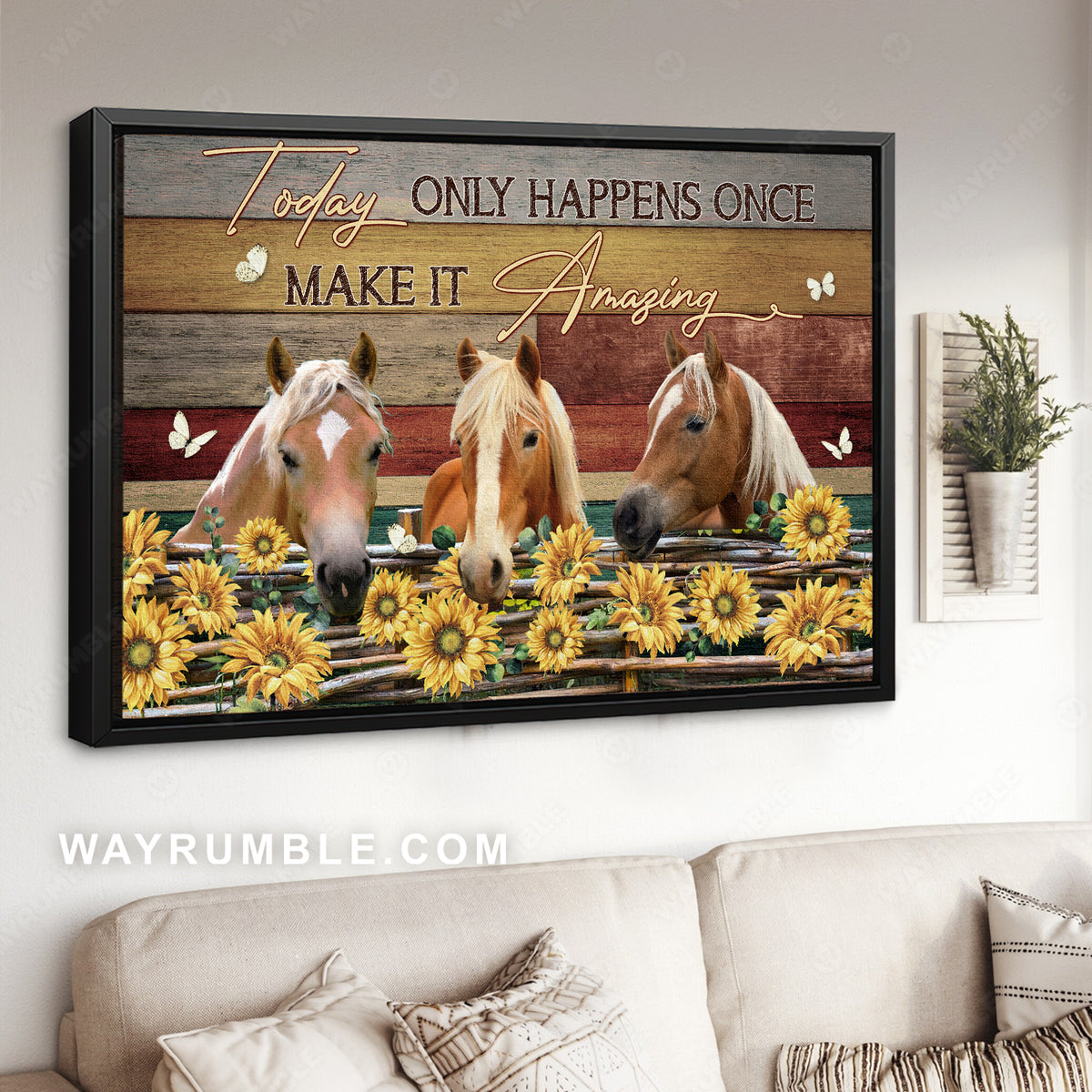 Dream horses, Sunflower drawing, Wooden fence, Today only happens once - Jesus Landscape Canvas Prints, Christian Wall Art