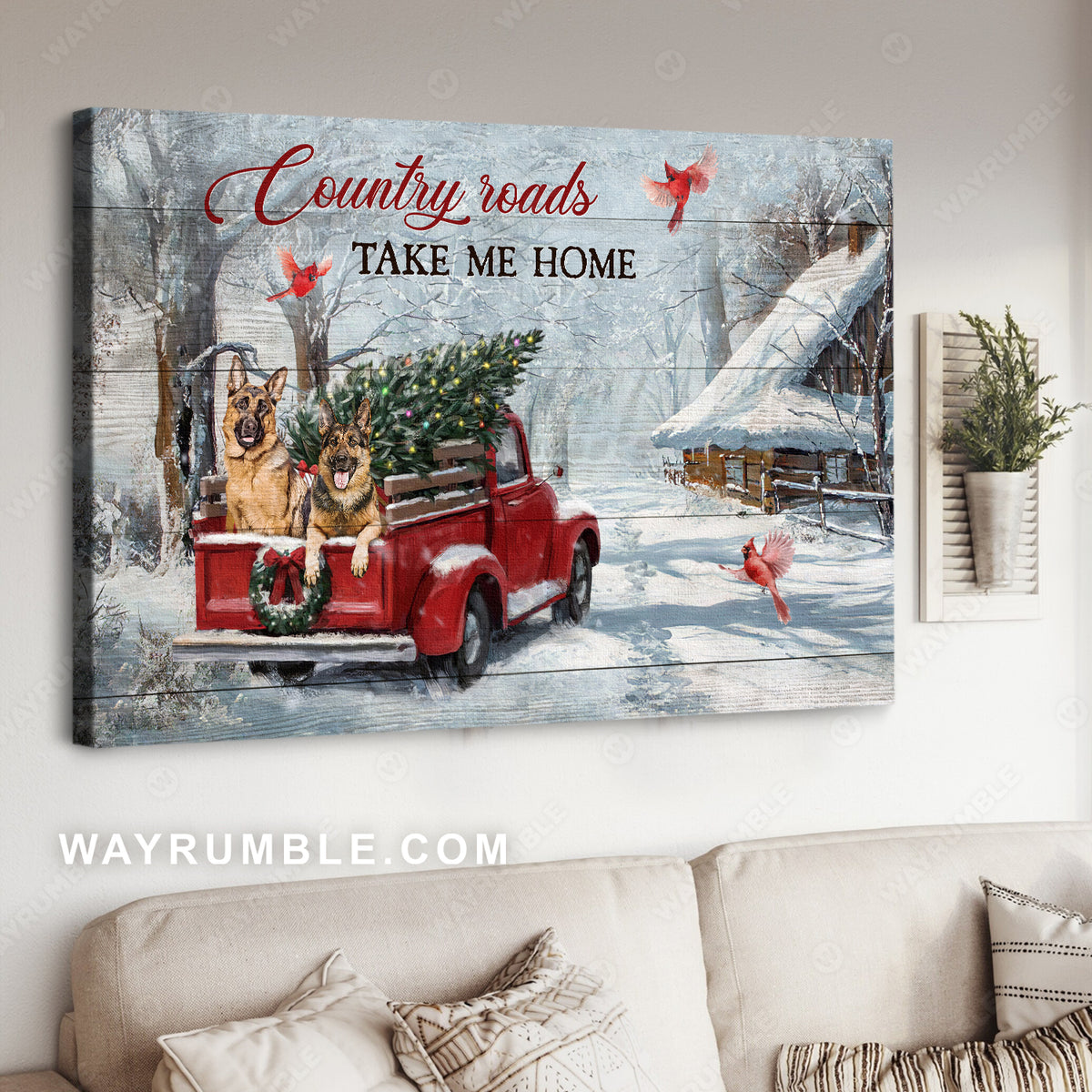 Little ladybug car, Lovely German Shepherd, Country roads take me home - Jesus Landscape Canvas Prints, Home Decor Wall Art