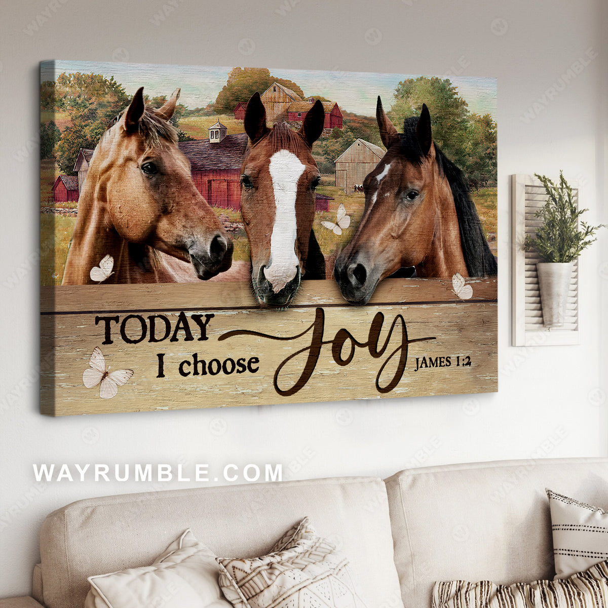 Beautiful horse painting, Farm drawing, Red house, Today I choose joy - Jesus Landscape Canvas Prints, Christian Wall Art